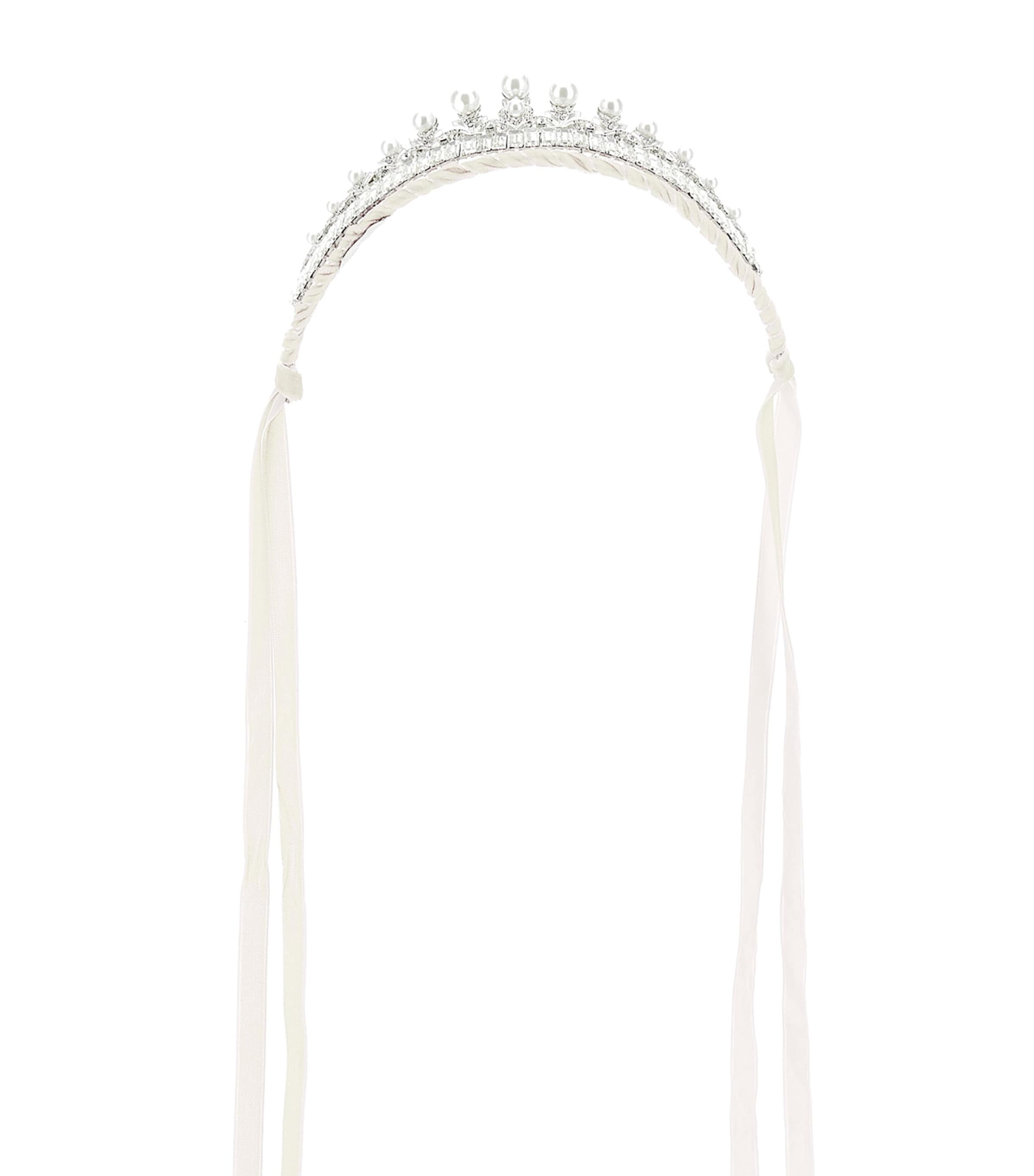 Monnalisa Kids' Velvet Embellished Self-tie Tiara In Gray