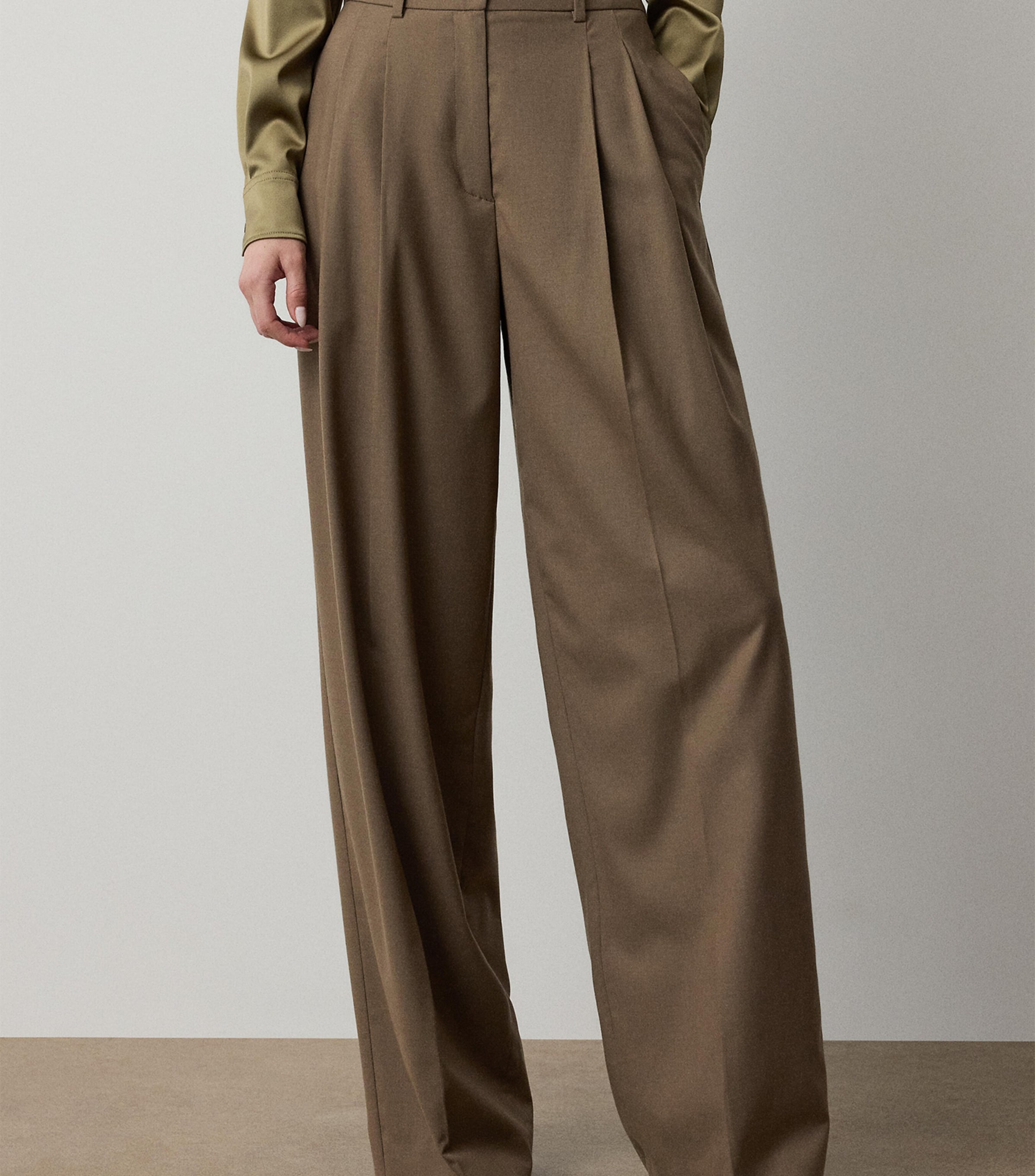 Ralph Lauren Collection Womens Wool-Blend Clarice Trousers Taupe Melange Image 2