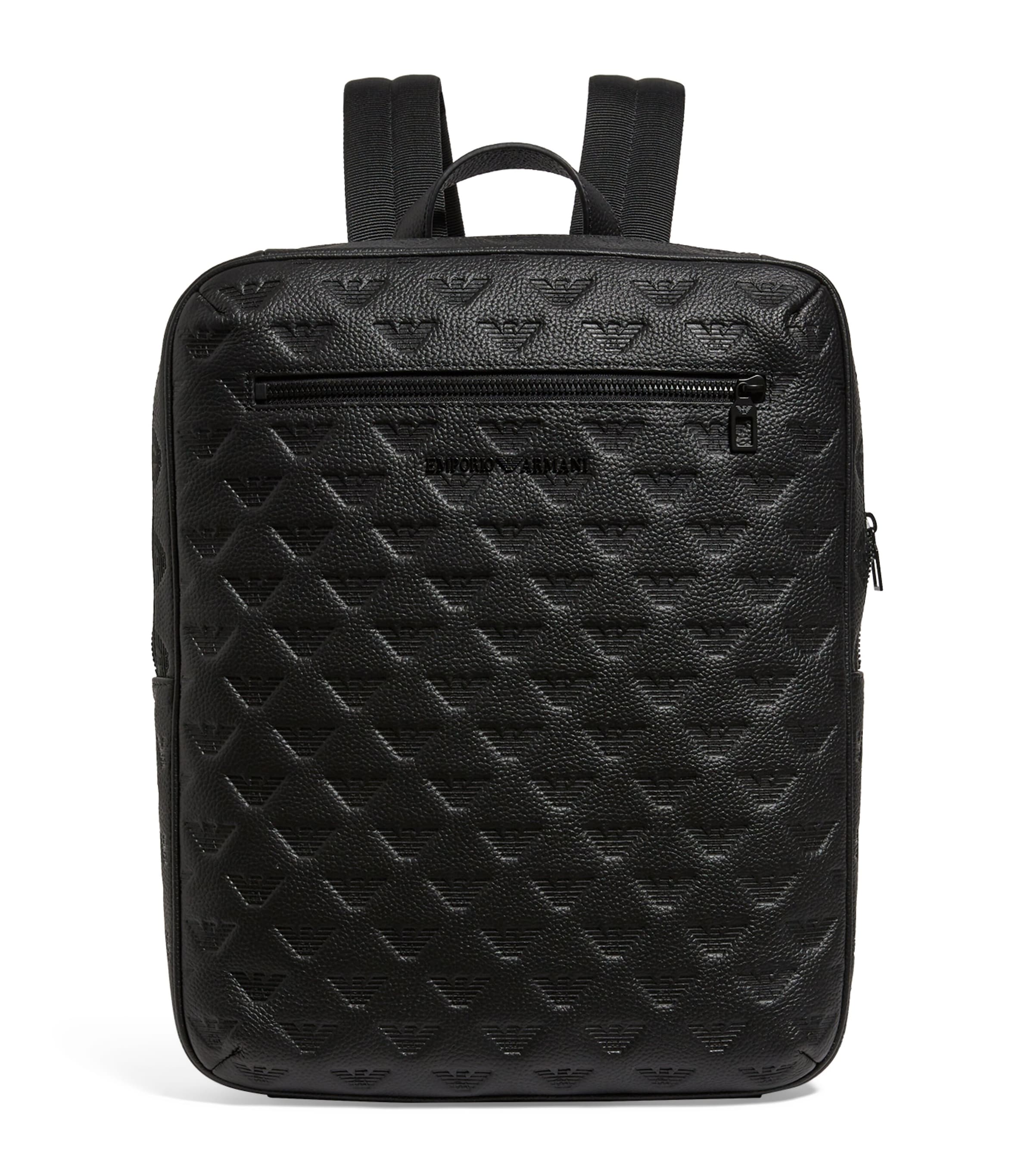 Emporio Armani Leather Debossed-logo Backpack In Black