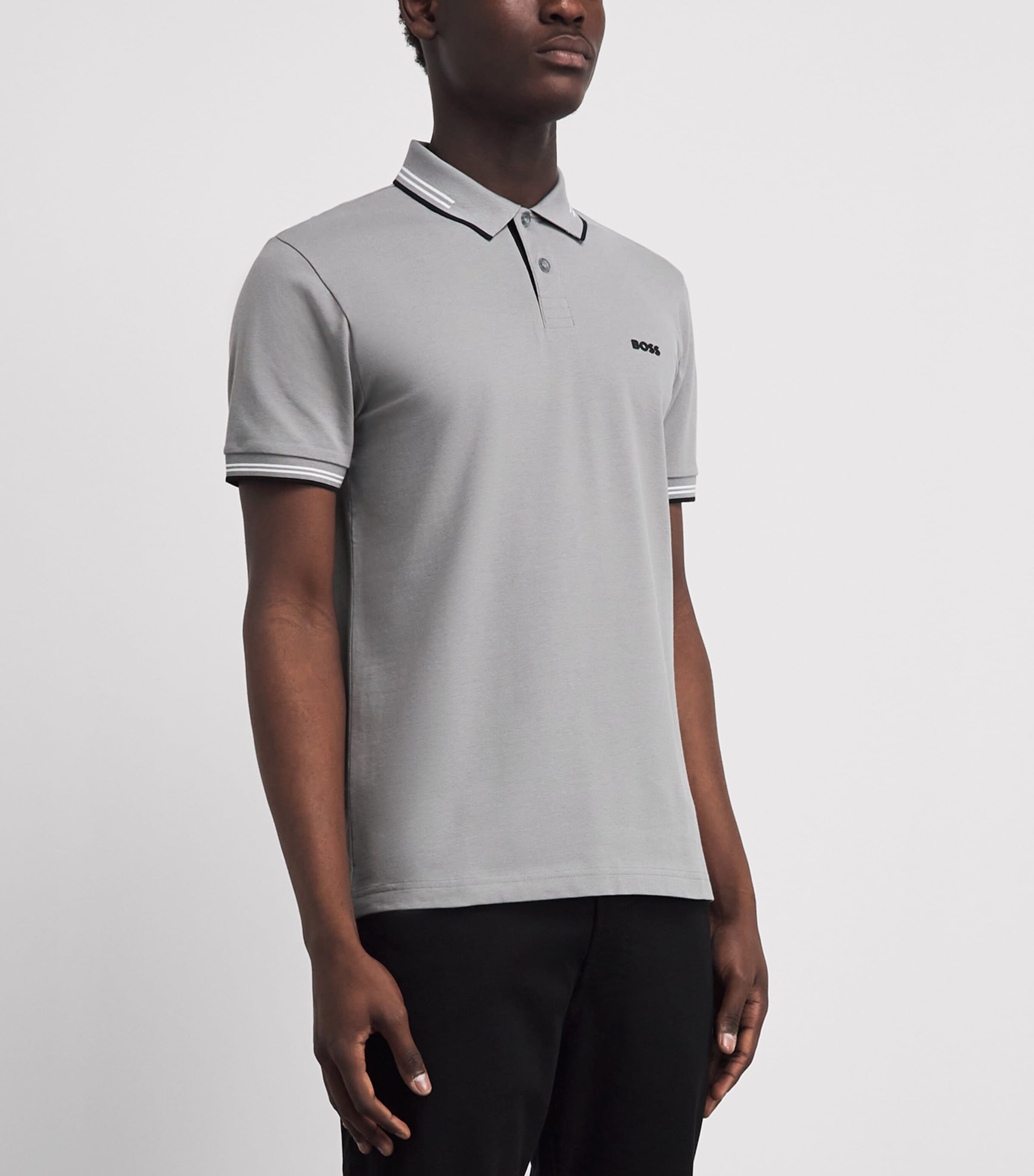 BOSS Mens Stretch-Cotton Logo Polo Shirt Open Image 4