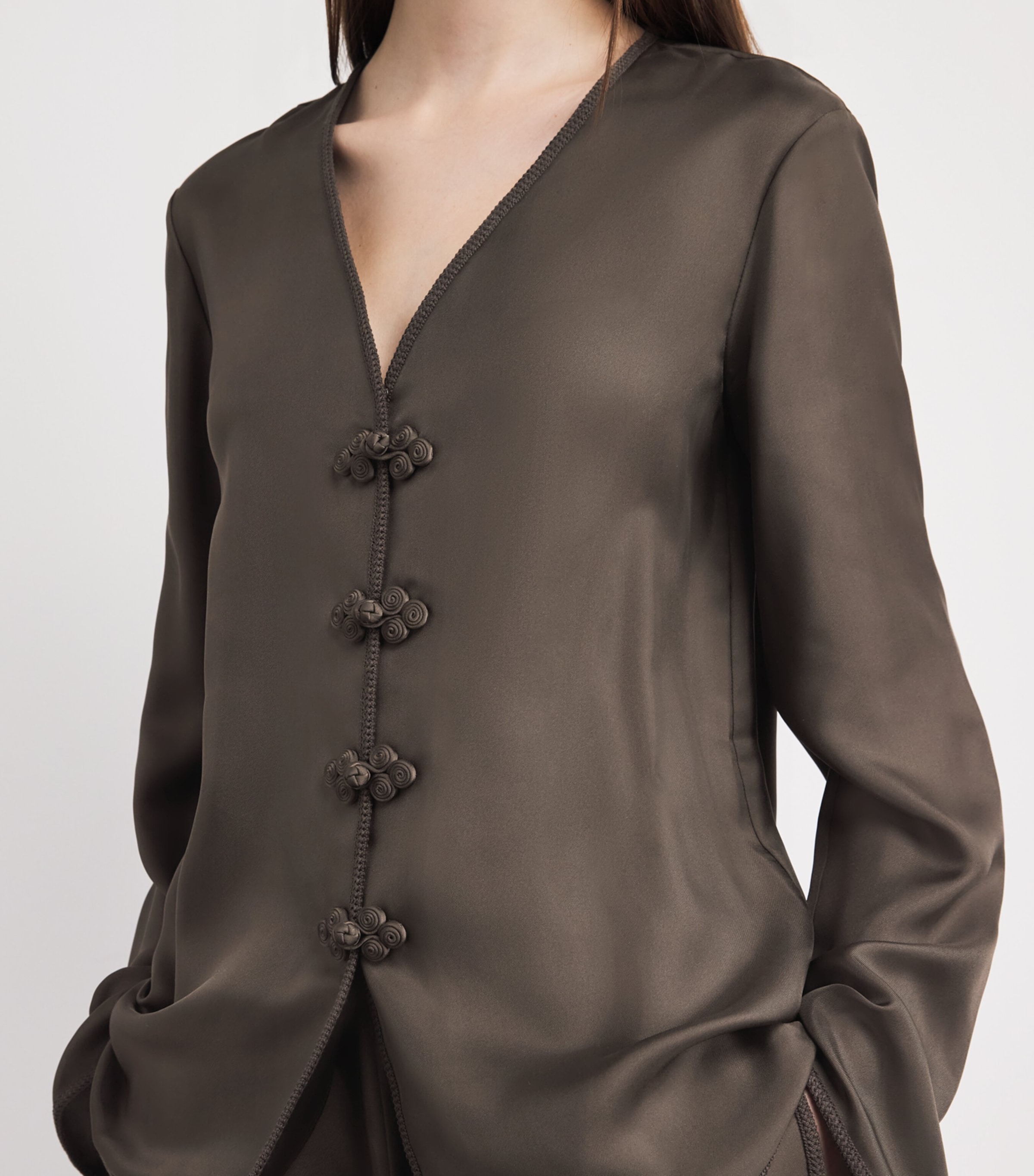 Róhe Womens Silk Pankou Blouse Earth Image 3
