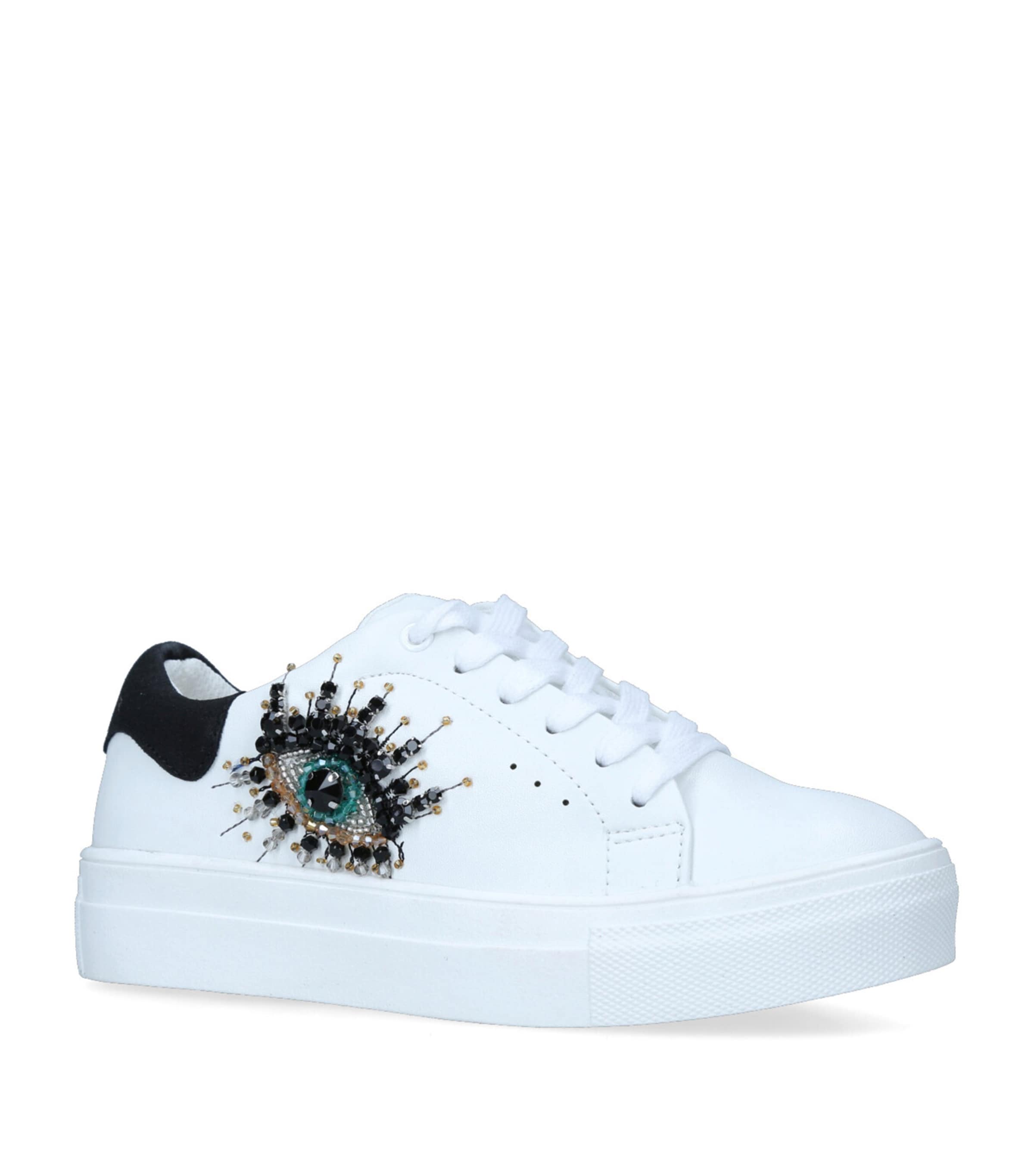 Shop Kurt Geiger Leather Embellished Eye Sneakers In White