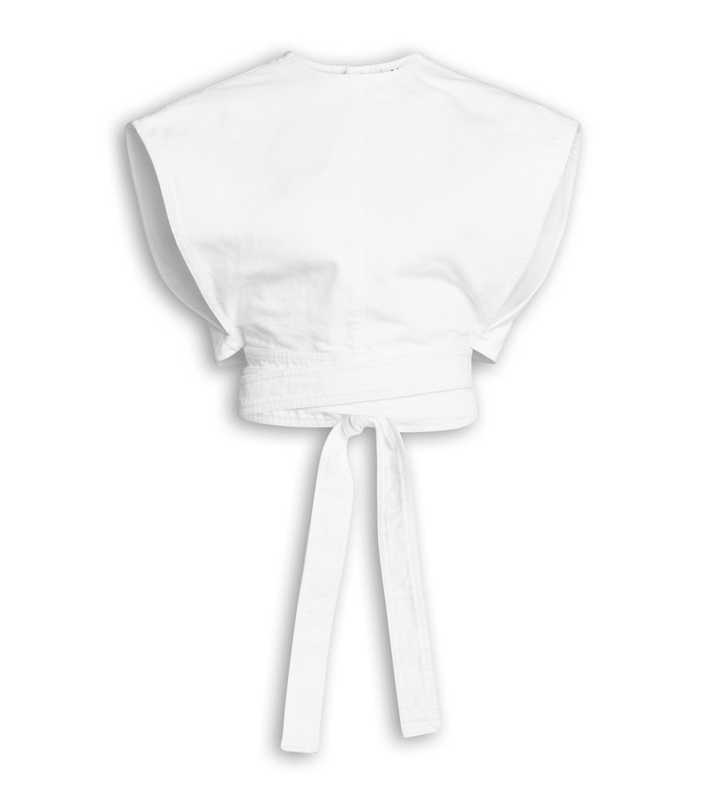 Alaïa Womens Denim Belted Crop Top Blanc Image 1