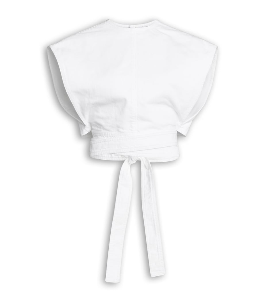 Alaïa Womens Denim Belted Crop Top Blanc Image 1