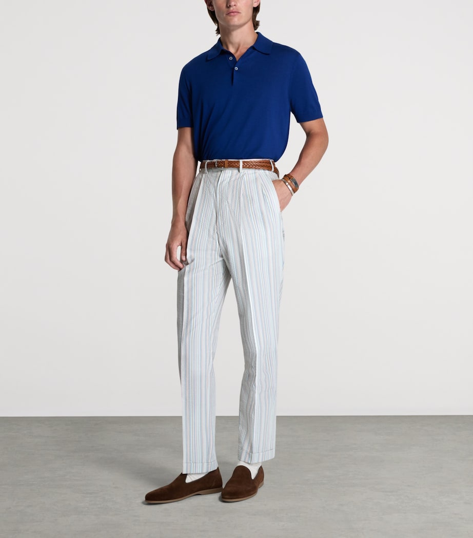 Dunhill Mens Cotton-Mulberry Silk Polo Shirt Blue Image 2