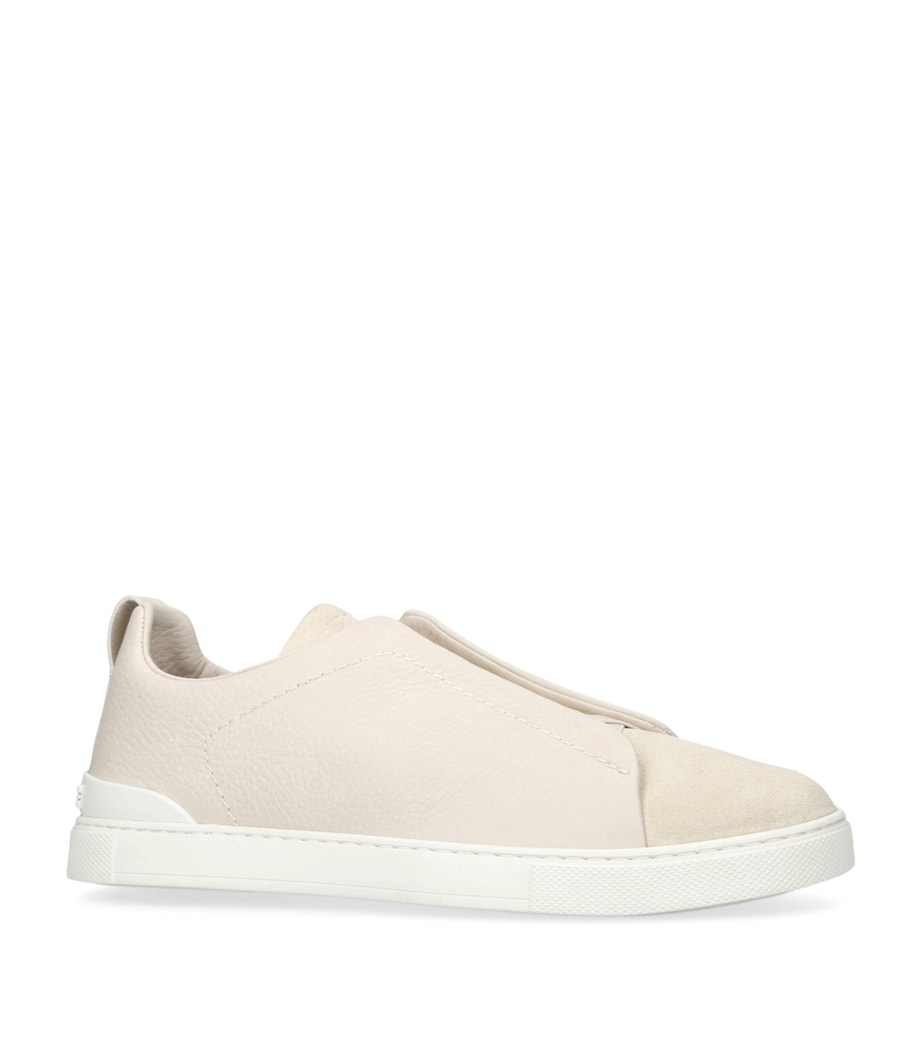 Leather and Suede Triple Stitch Sneakers WHITE Image 3