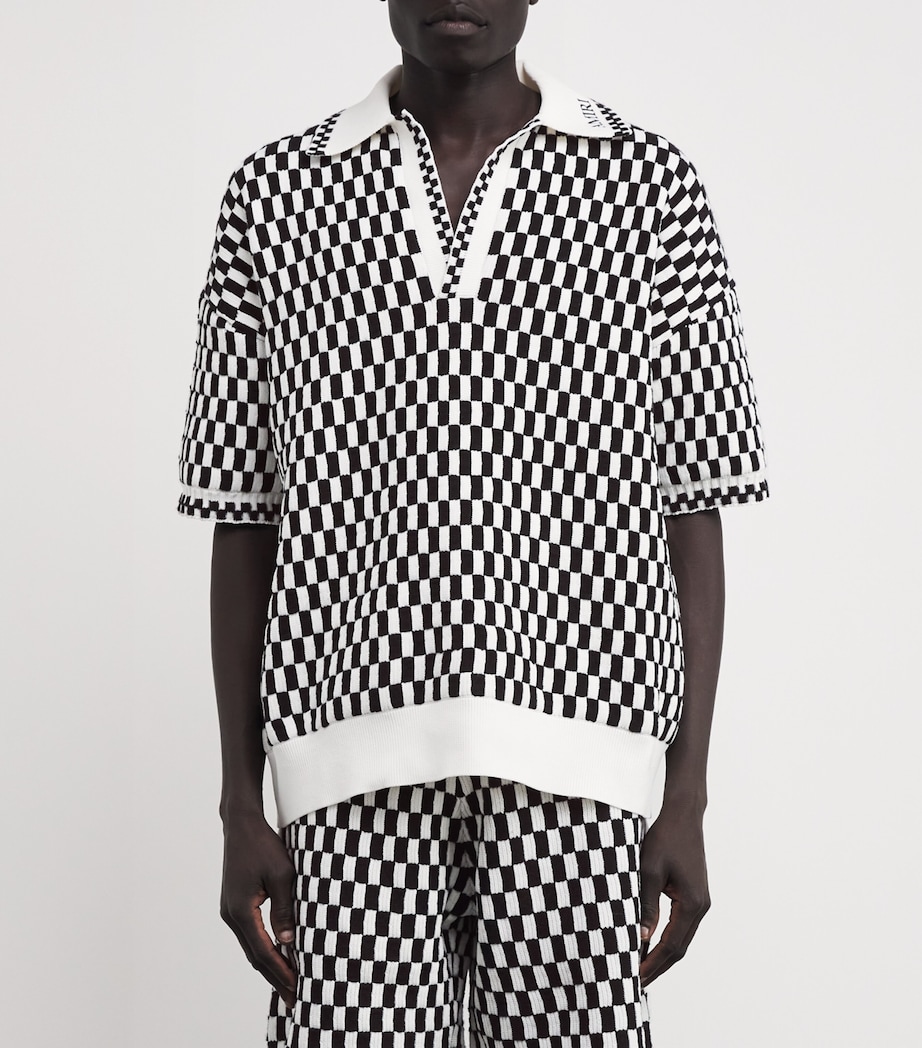 AMIRI Mens Mohair Checkerboard Polo Shirt Black Image 3