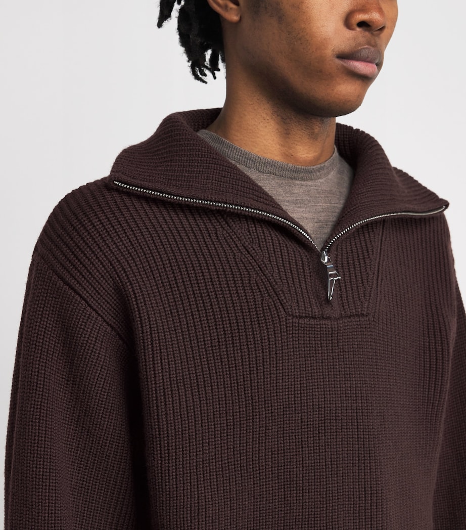 Merino Wool Quarter-Zip Ribbed Sweater ICED COFFEE Image 6