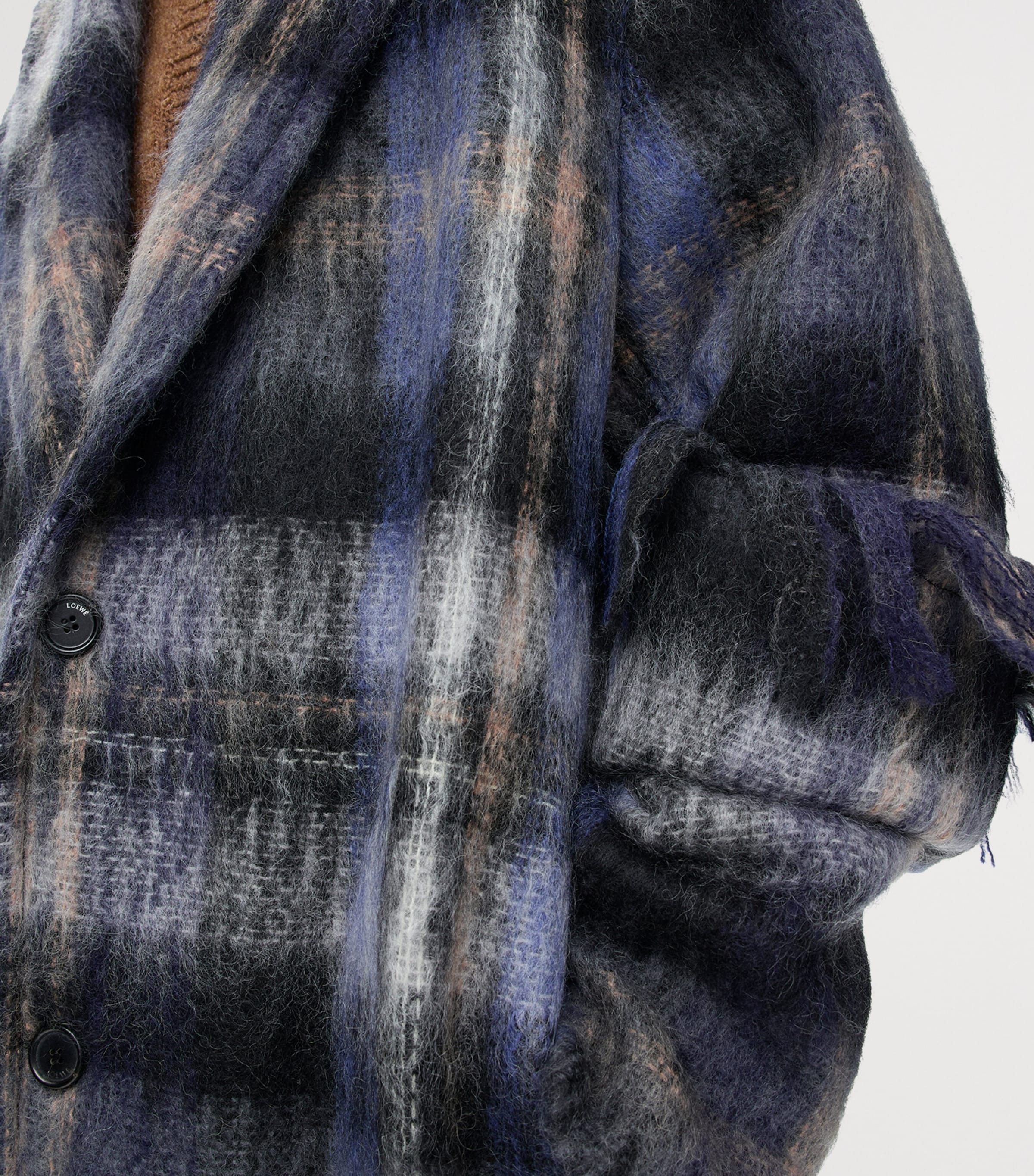 Mohair-Wool Check Longline Coat BLUE/MULTICOLOR Image 5