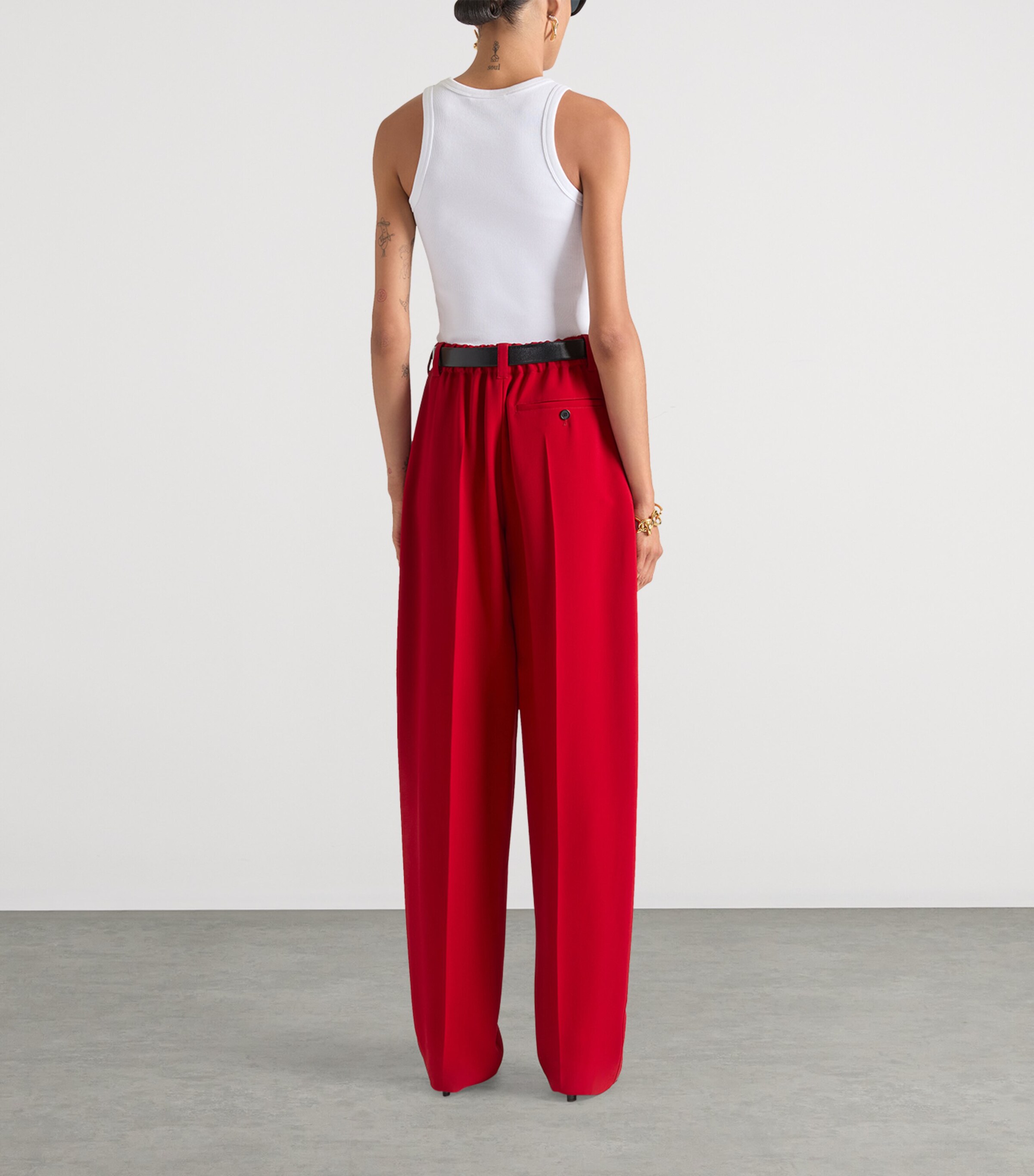Pleated Straight Trousers DARK RED Image 2