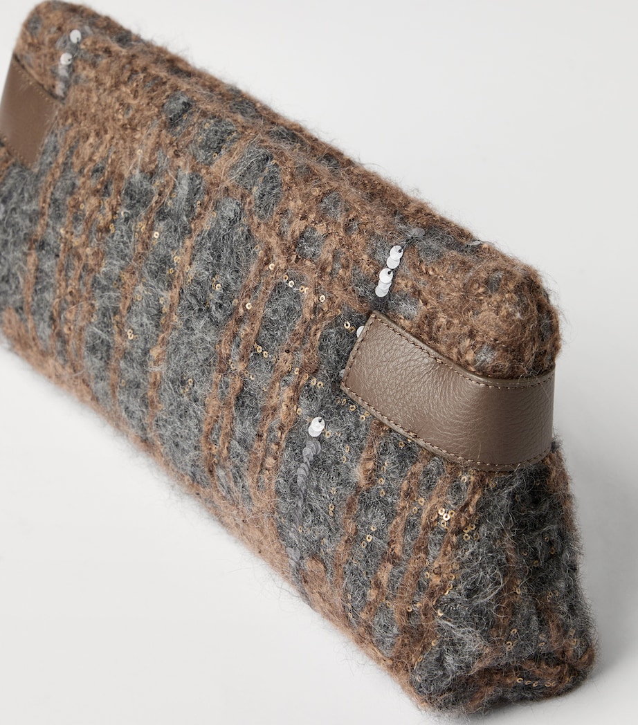 Wool-Leather Prince of Wales Check Essence Clutch Bag CMY39 Image 5
