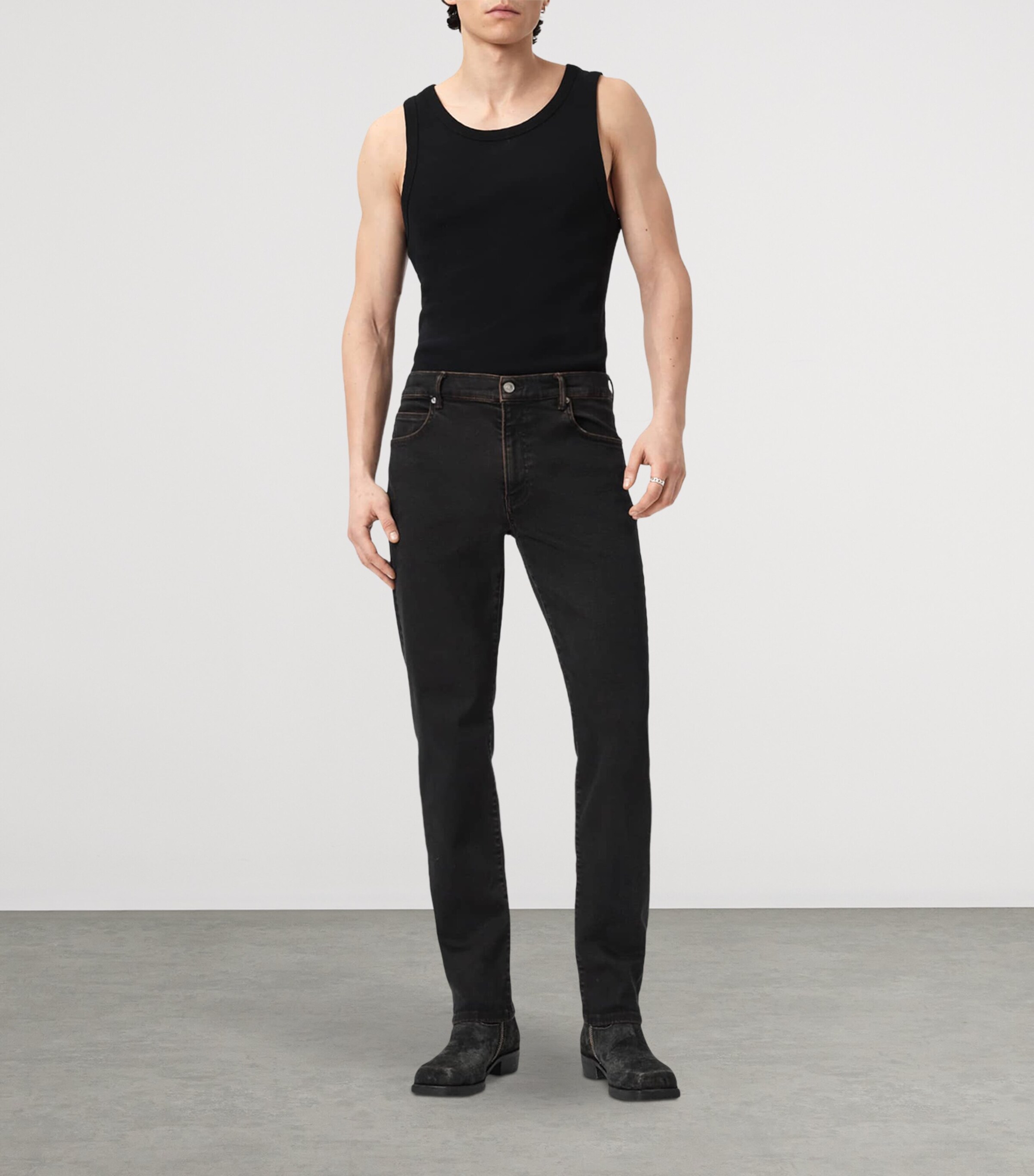 AllSaints Mens Sid Skinny Jeans Overdyed Brown Image 2