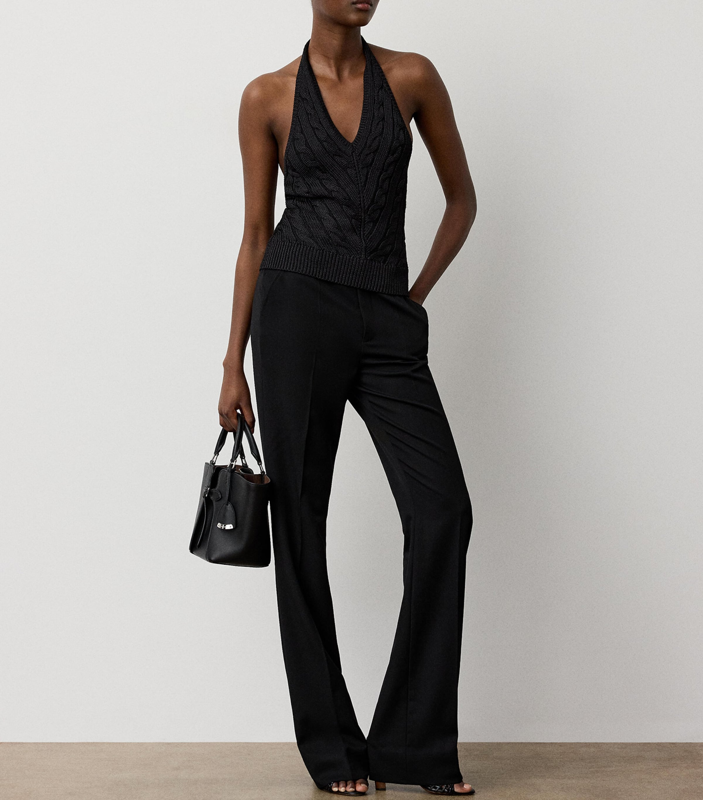 Ralph Lauren Collection Womens Silk Cable-Knit Halterneck Top Black Image 4