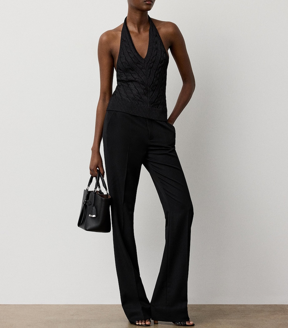 Ralph Lauren Collection Womens Silk Cable-Knit Halterneck Top Black Image 4