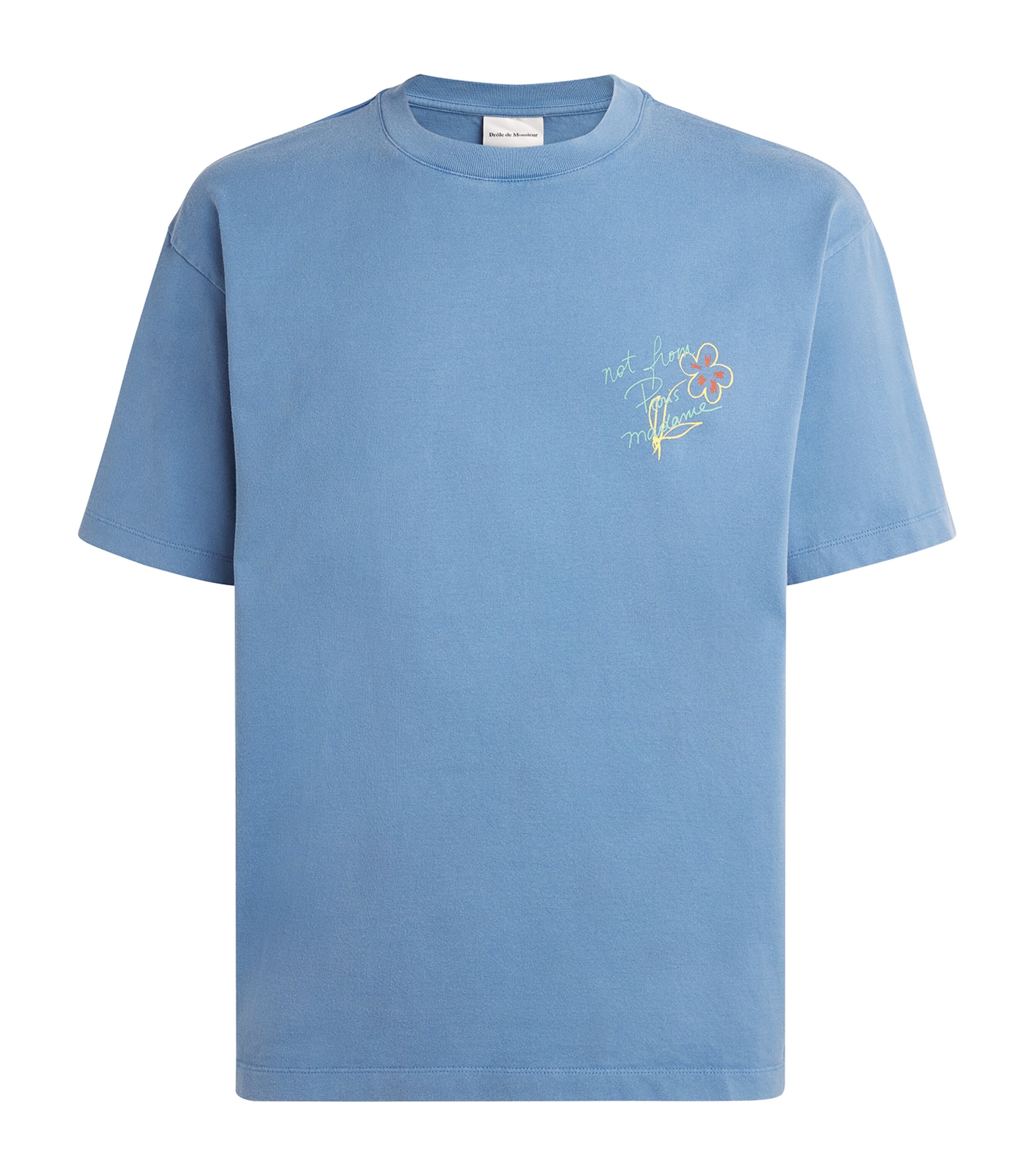 Drôle de Monsieur Mens Cotton Esquisse Slogan T-Shirt Light Blue Image 1