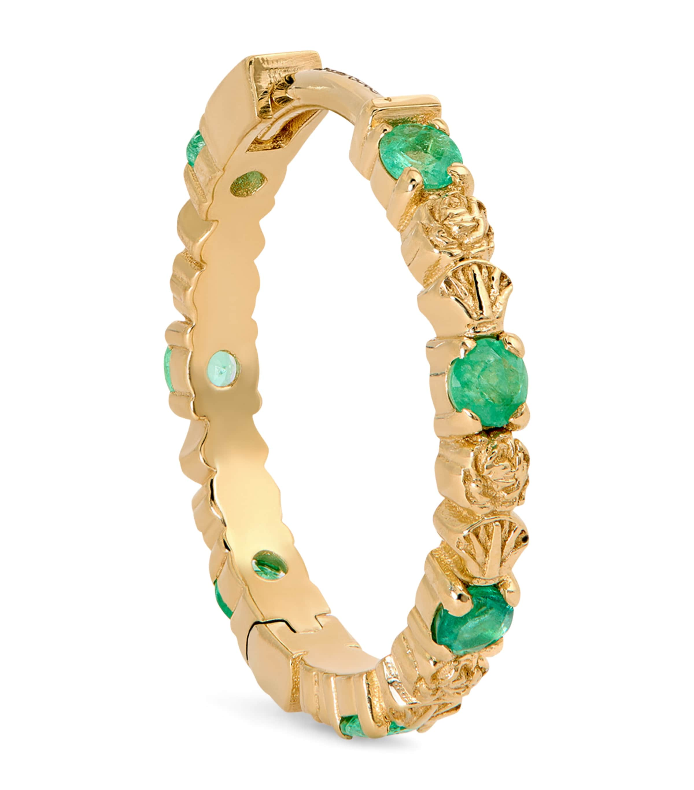 Katarina Tarazi Yellow Gold And Emerald Neo Single Hoop Earring