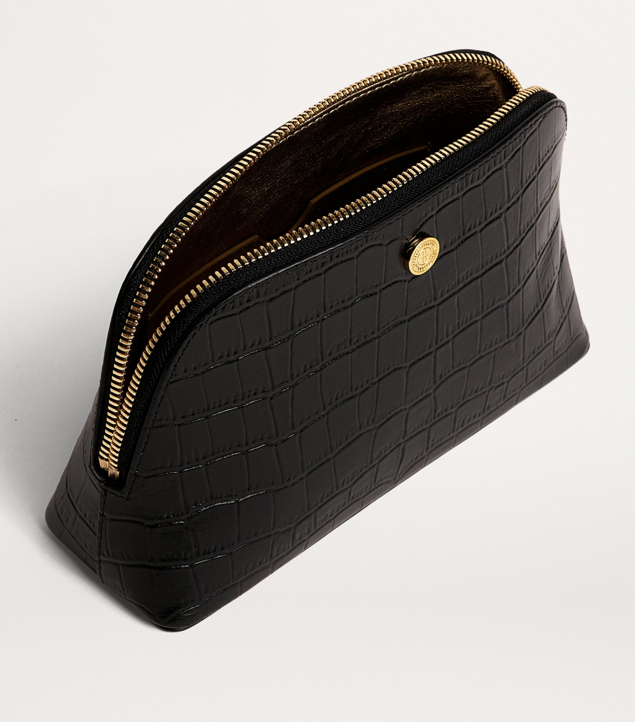 Small Croc-Embossed Leather Cosmetics Bag BLACK Image 2