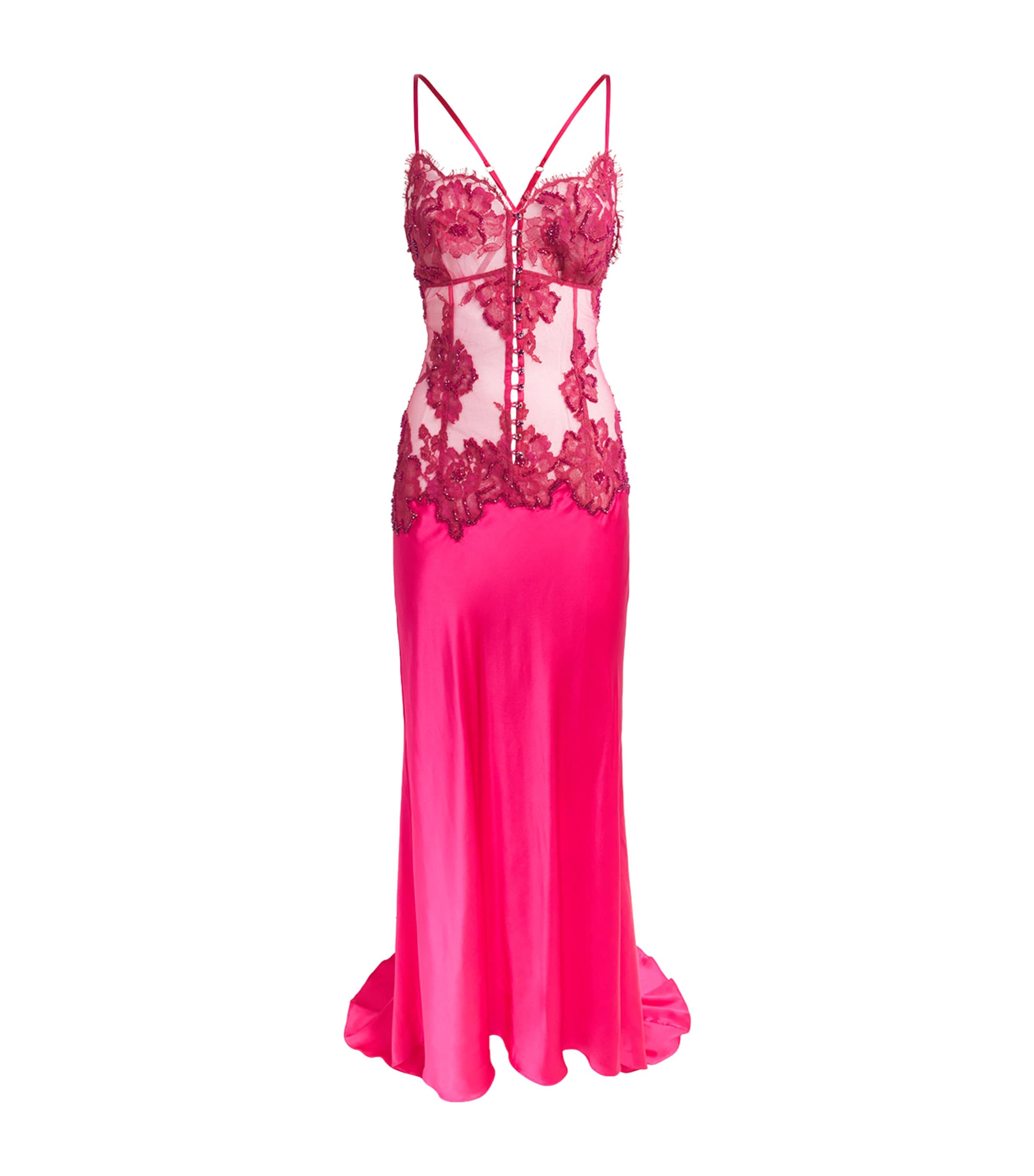 Rosamosario Womens Silk-Lace Cherry Orchard Slip Dress Cherry Red Image 1
