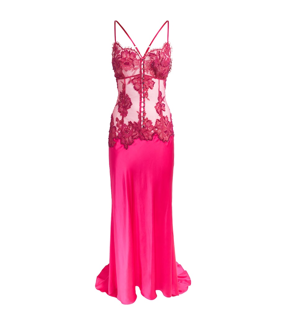 Rosamosario Womens Silk-Lace Cherry Orchard Slip Dress Cherry Red Image 1