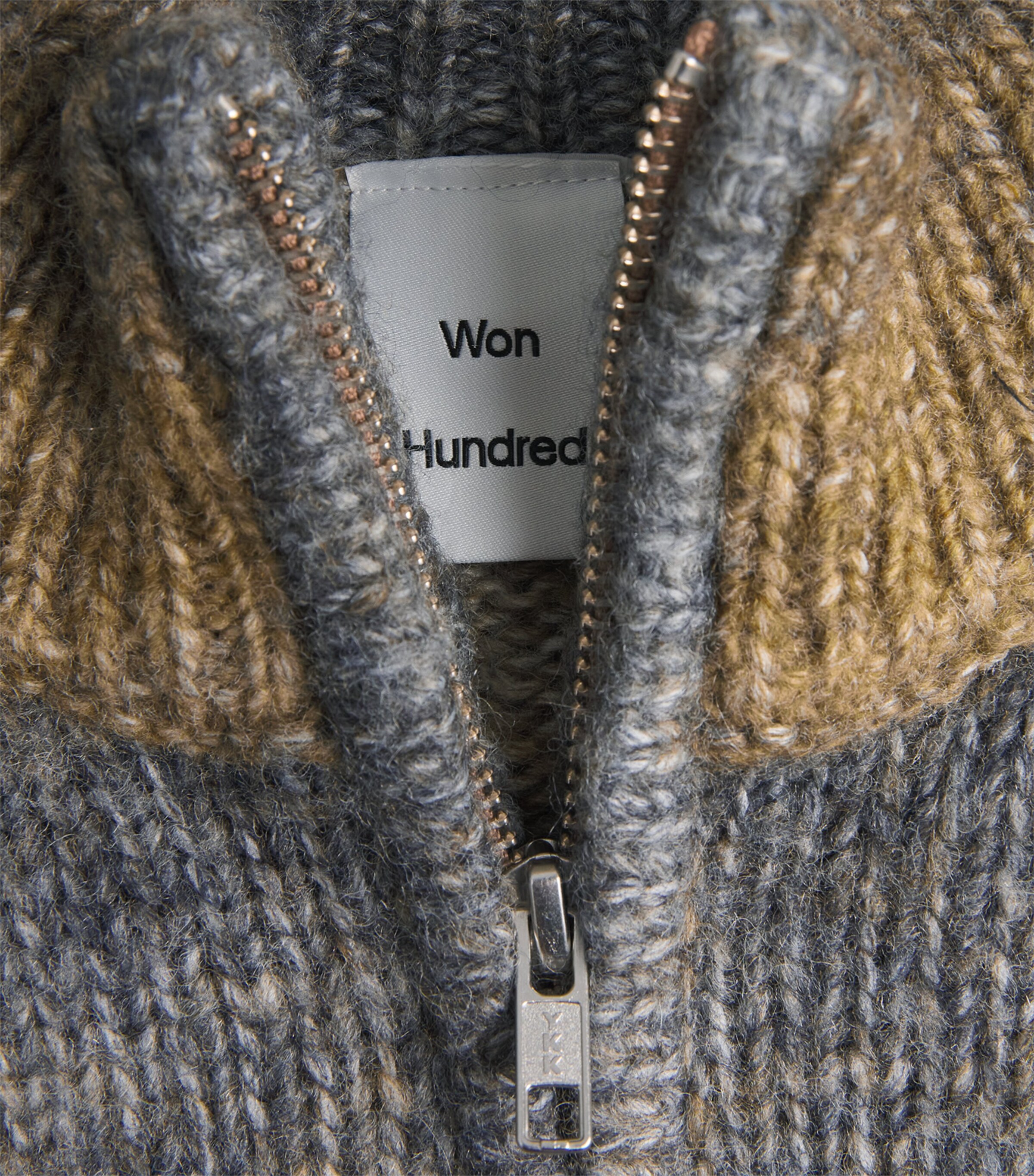 Won Hundred Mens Knitted Stripe Quarter-Zip Sweater Cobblestone Comb. Image 6