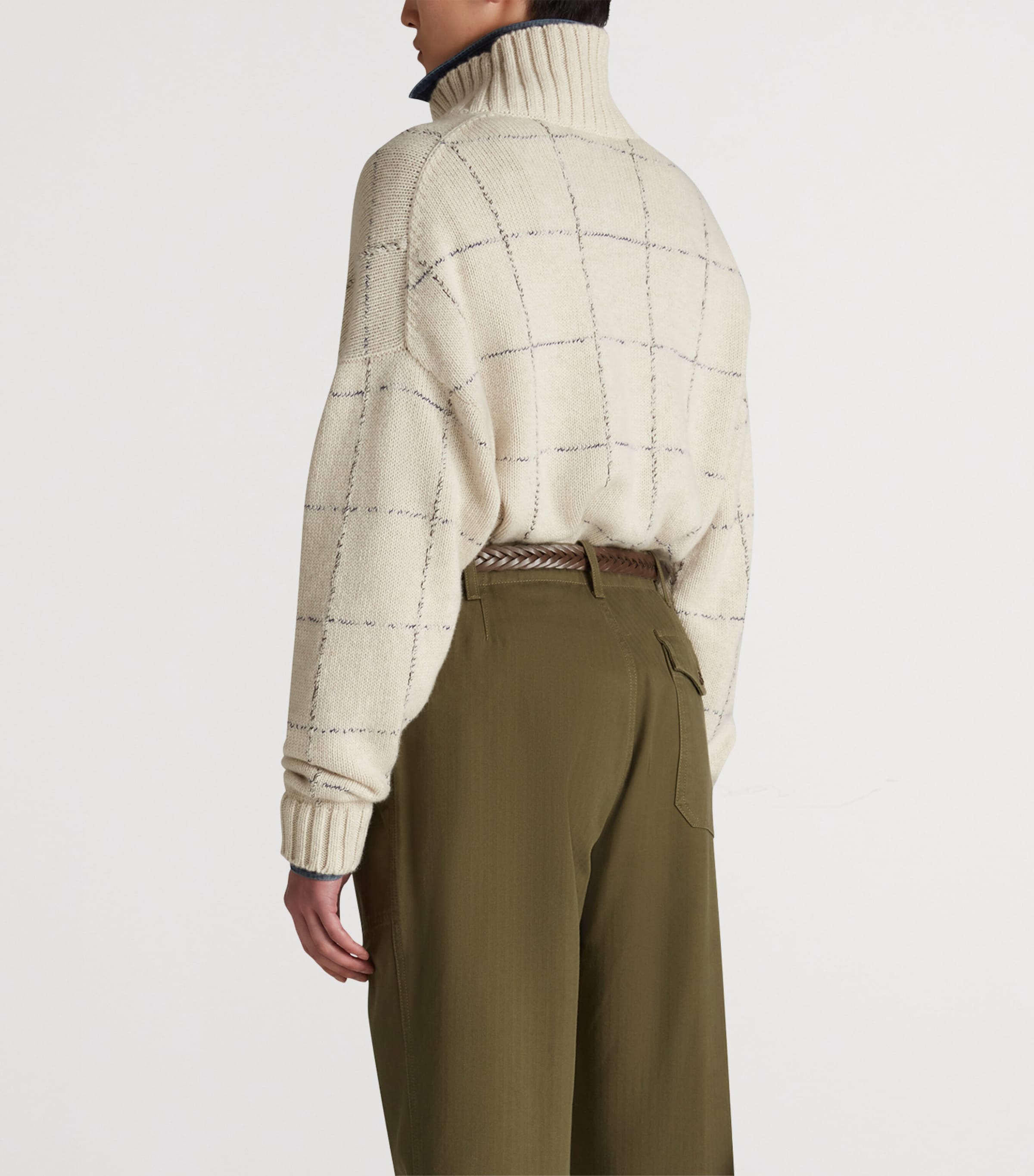 Cashmere Check Funnel-Neck Sweater 105NATURAL Image 4