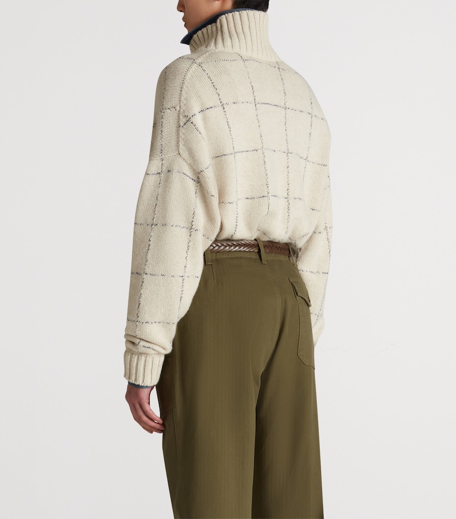 Cashmere Check Funnel-Neck Sweater 105NATURAL Image 4