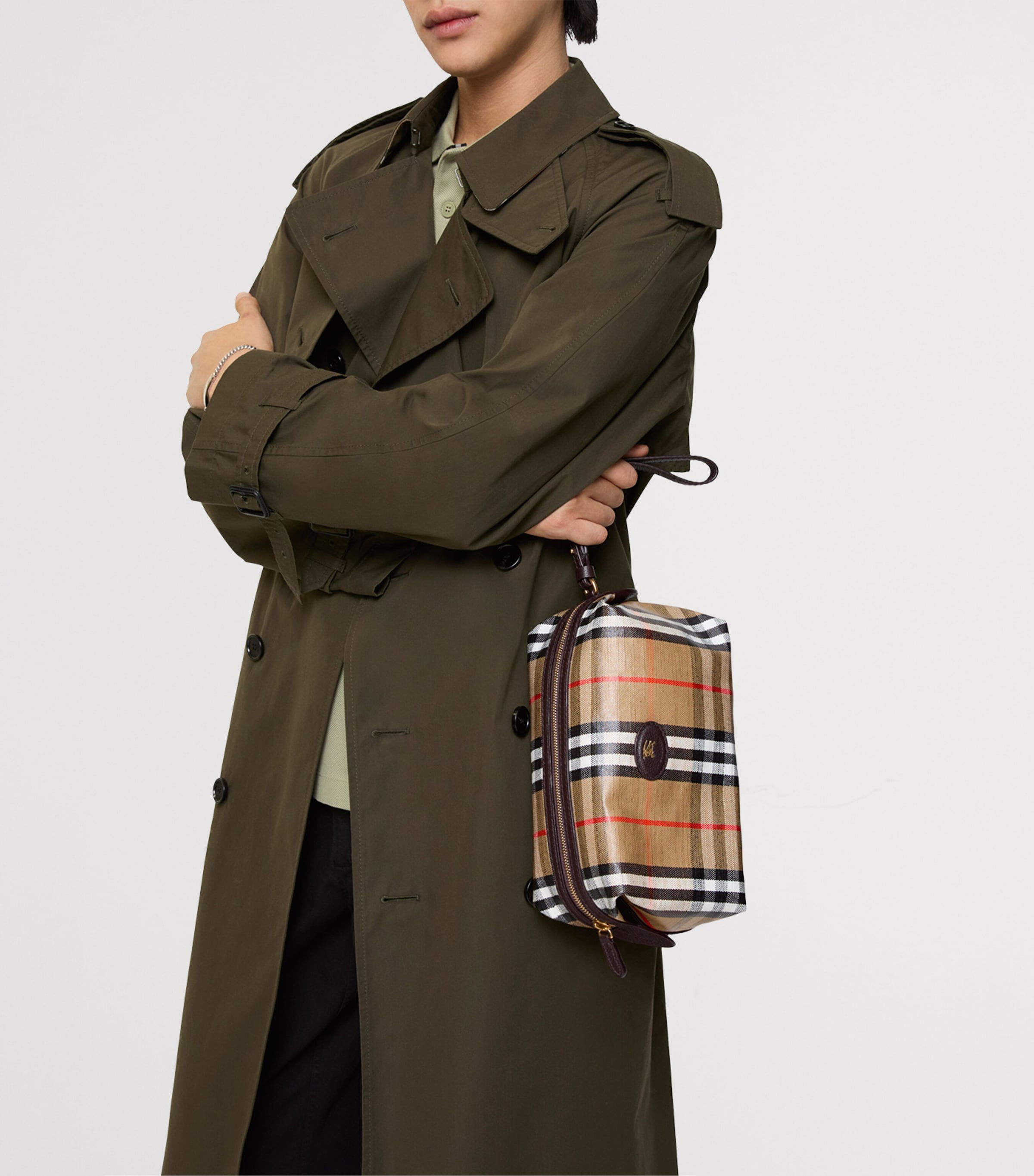 Leather-Trim Check Highlands Travel Pouch SAND Image 2