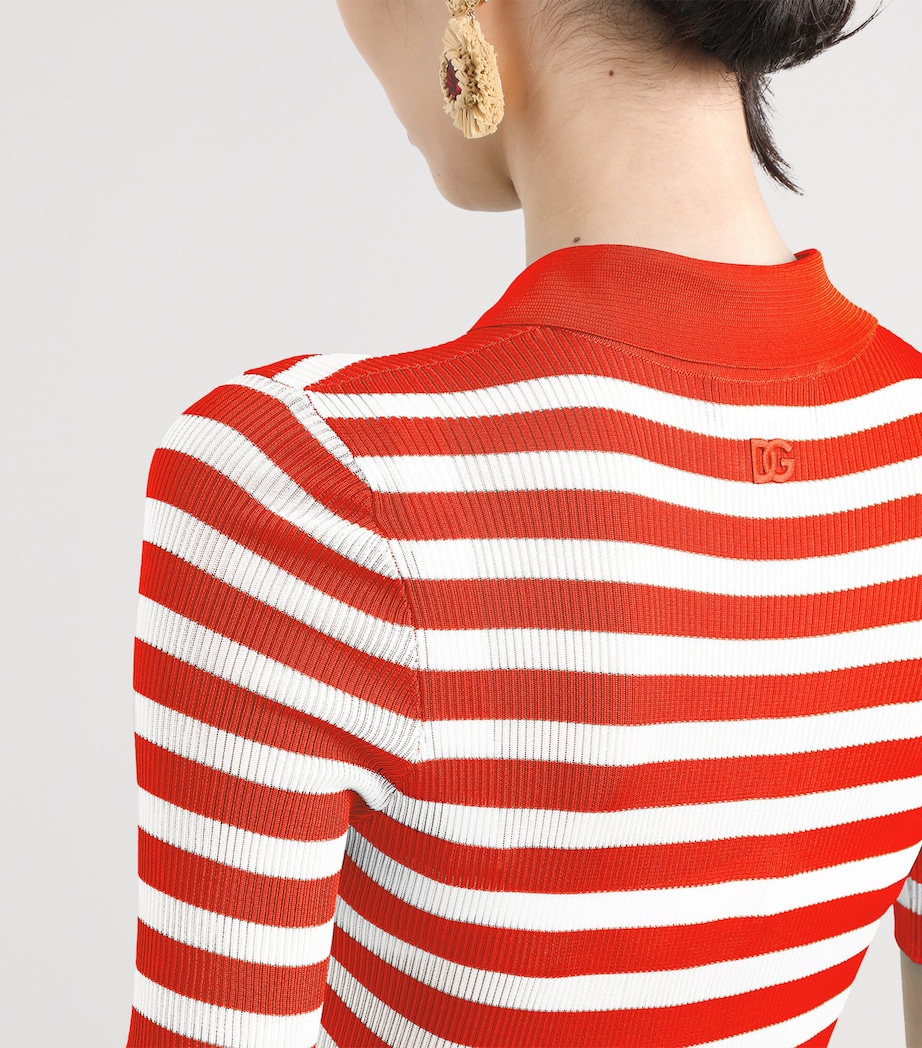 Rib-Knit Stripe Polo Shirt W8266-WHITE/RED Image 5