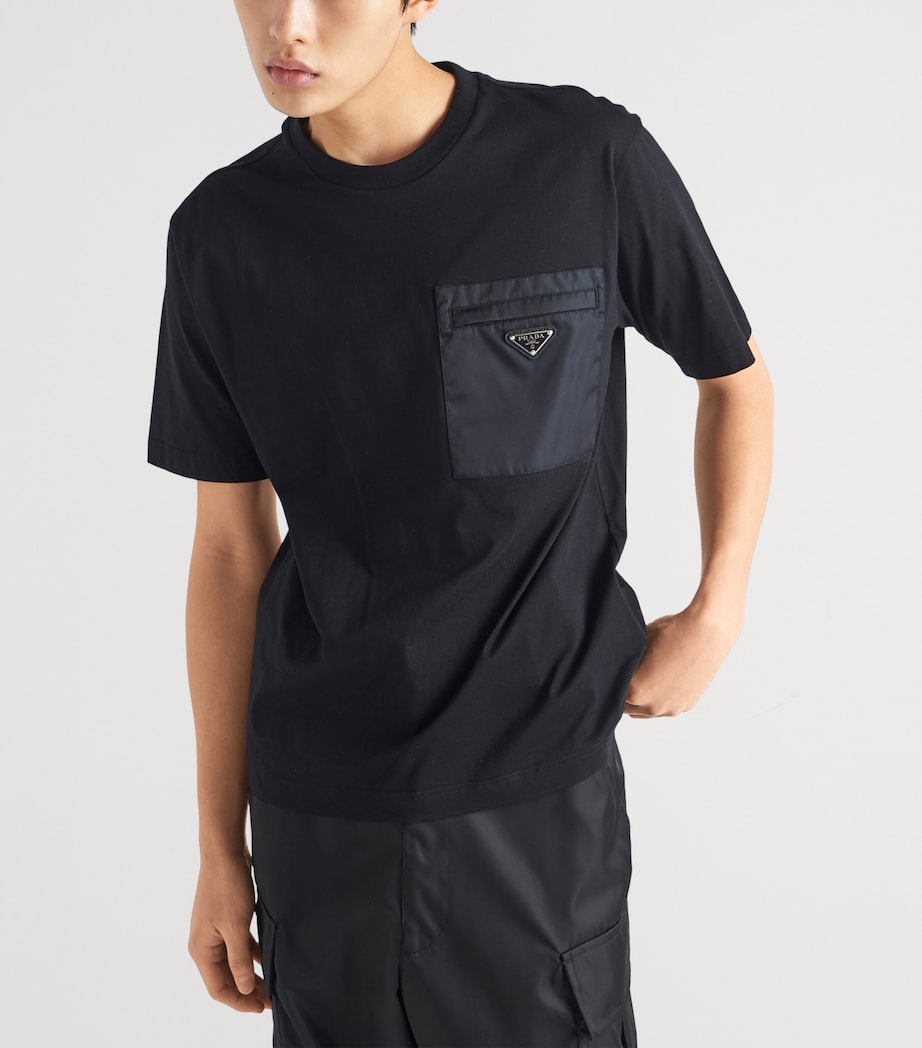 Prada Mens Cotton and Re-Nylon Pocket T-Shirt Black Image 3