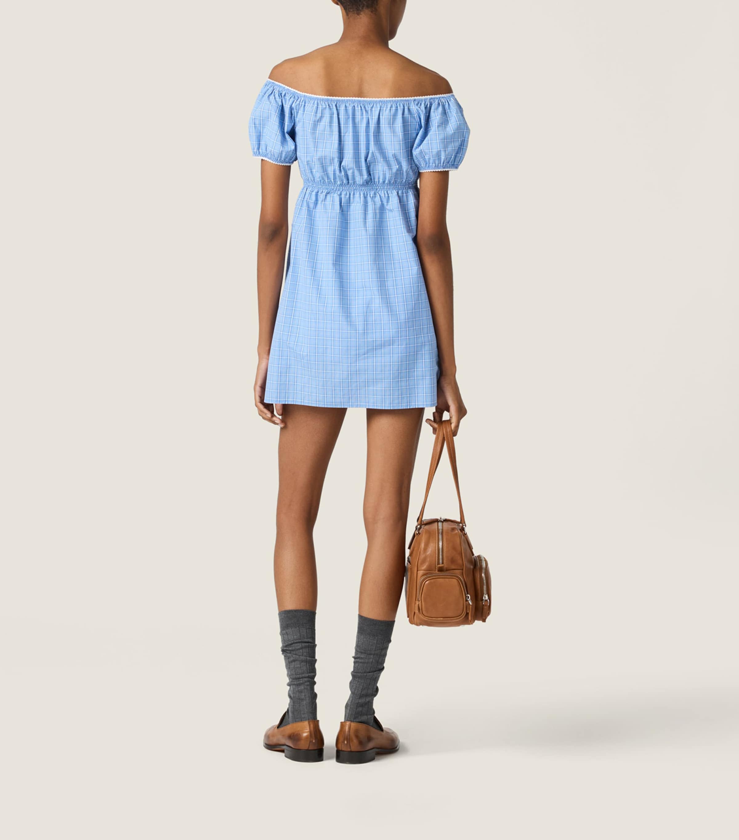 Miu Miu Womens Cotton Poplin Check Mini Dress Image 3