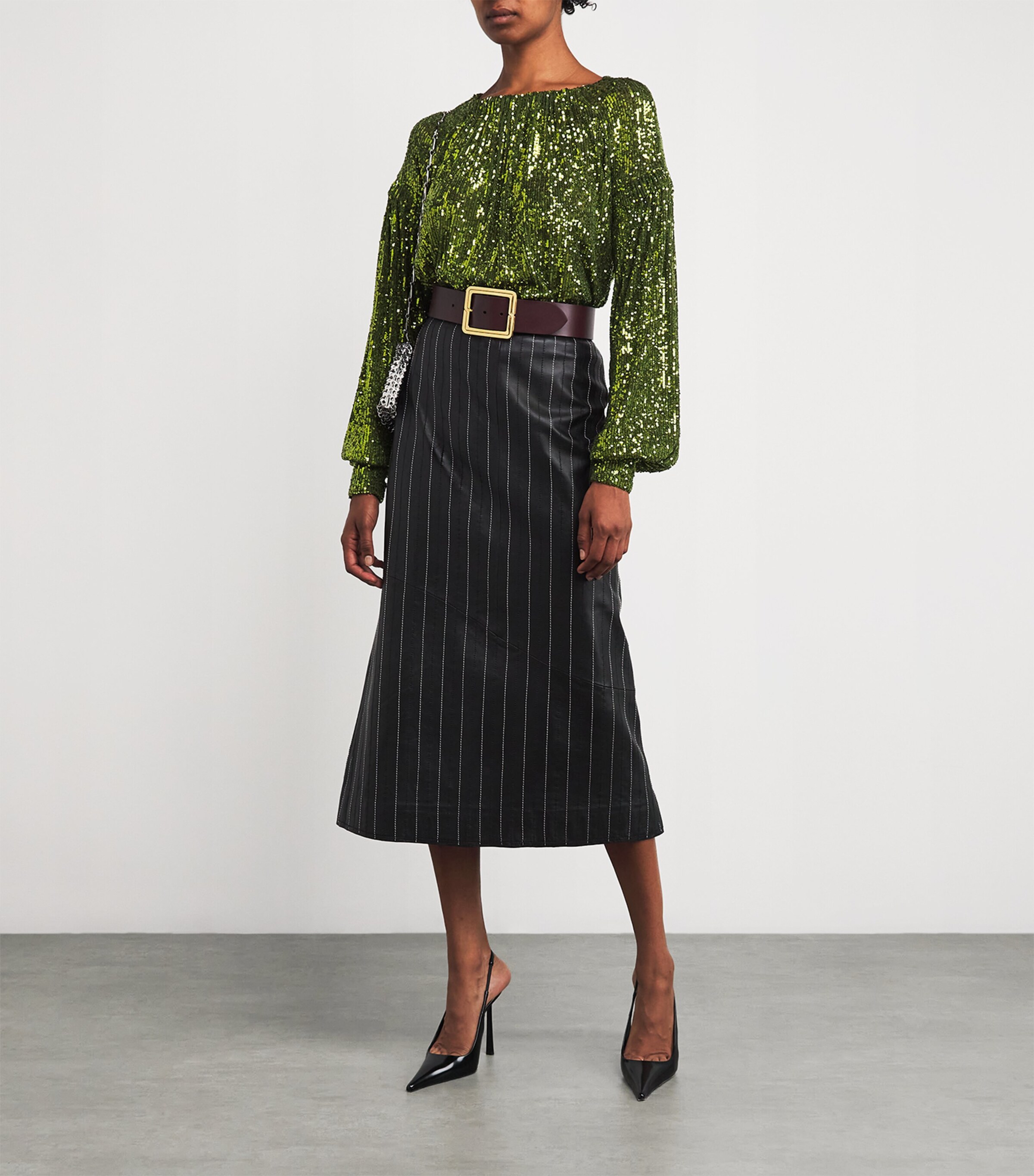 Draped Sequin Top P055 BEETLE GREEN Image 2