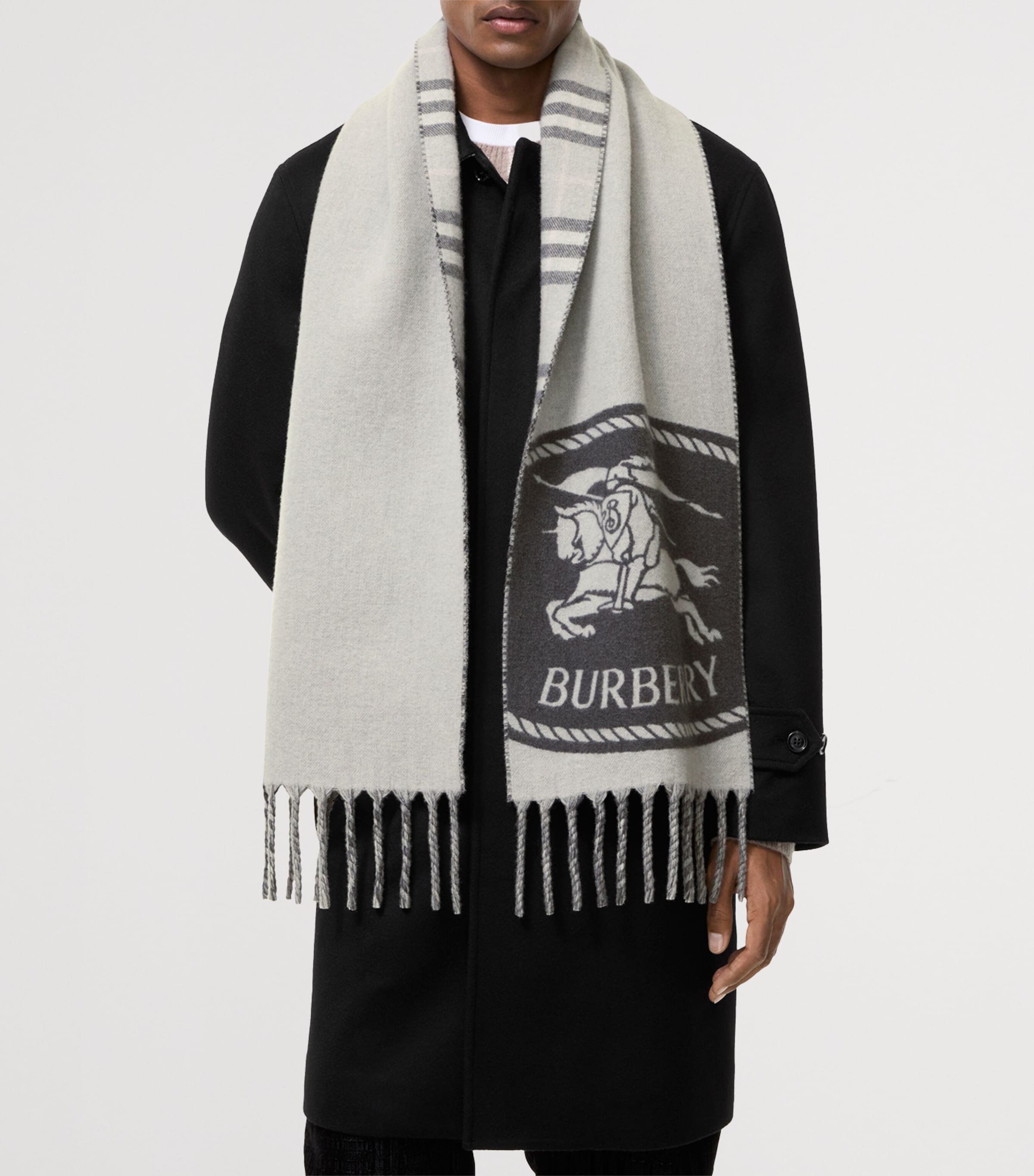 Burberry Cashmere Reversible Knight Stamp Scarf Mitten Grey Image 5