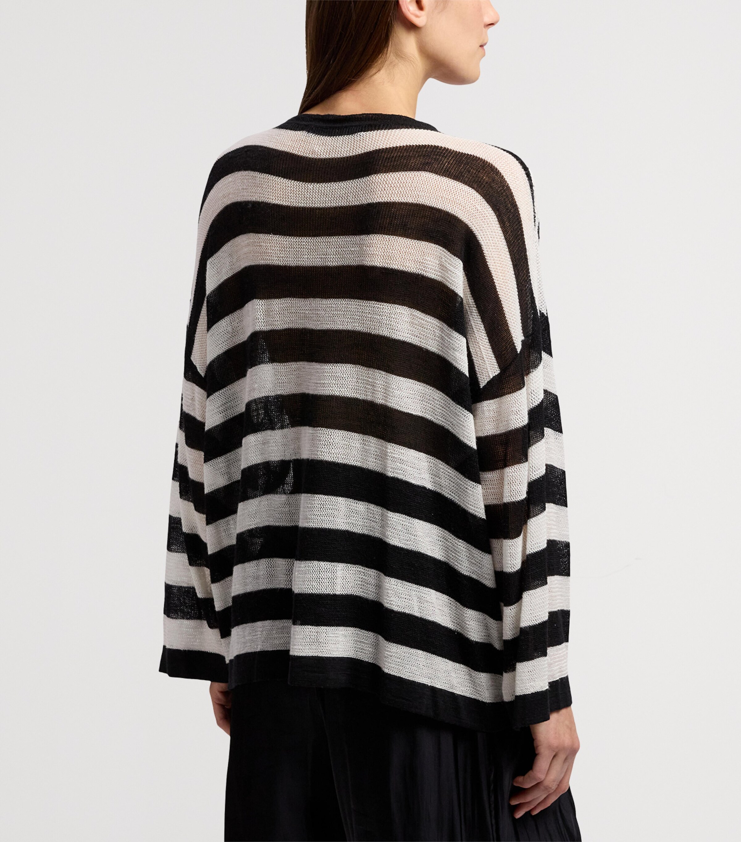 Ralph Lauren Collection Womens Mulberry Silk-Linen Stripe Sweater Black Image 8