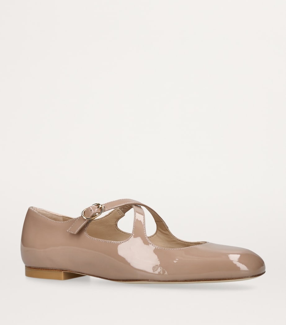 Stuart Weitzman Patent Leather Clem Mary Jane Flats Beige Image 3