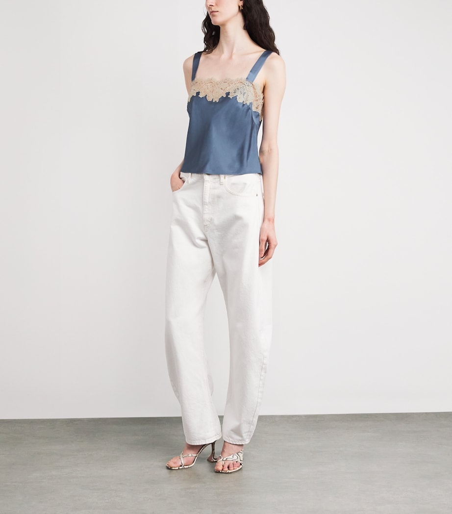 Satin Lace-Trim Vyonne Blouse STONE BLUE Image 2