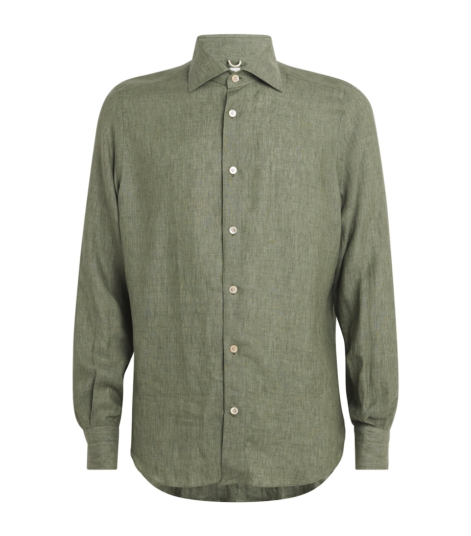 x Harrods Linen Long-Sleeve Shirt MILITARY GREEN Image 1