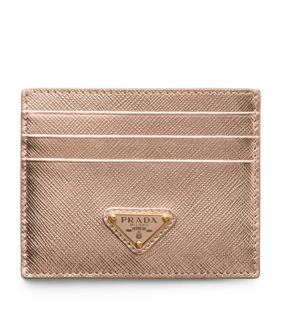 Prada Metallic Saffiano Leather Card Holder Powder Image 1