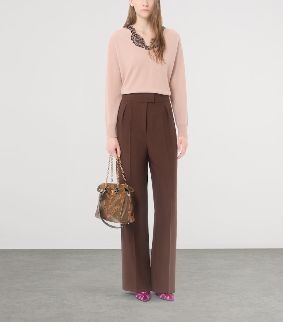 Valentino Womens Cashmere Lace-Trim Sweater Image 2