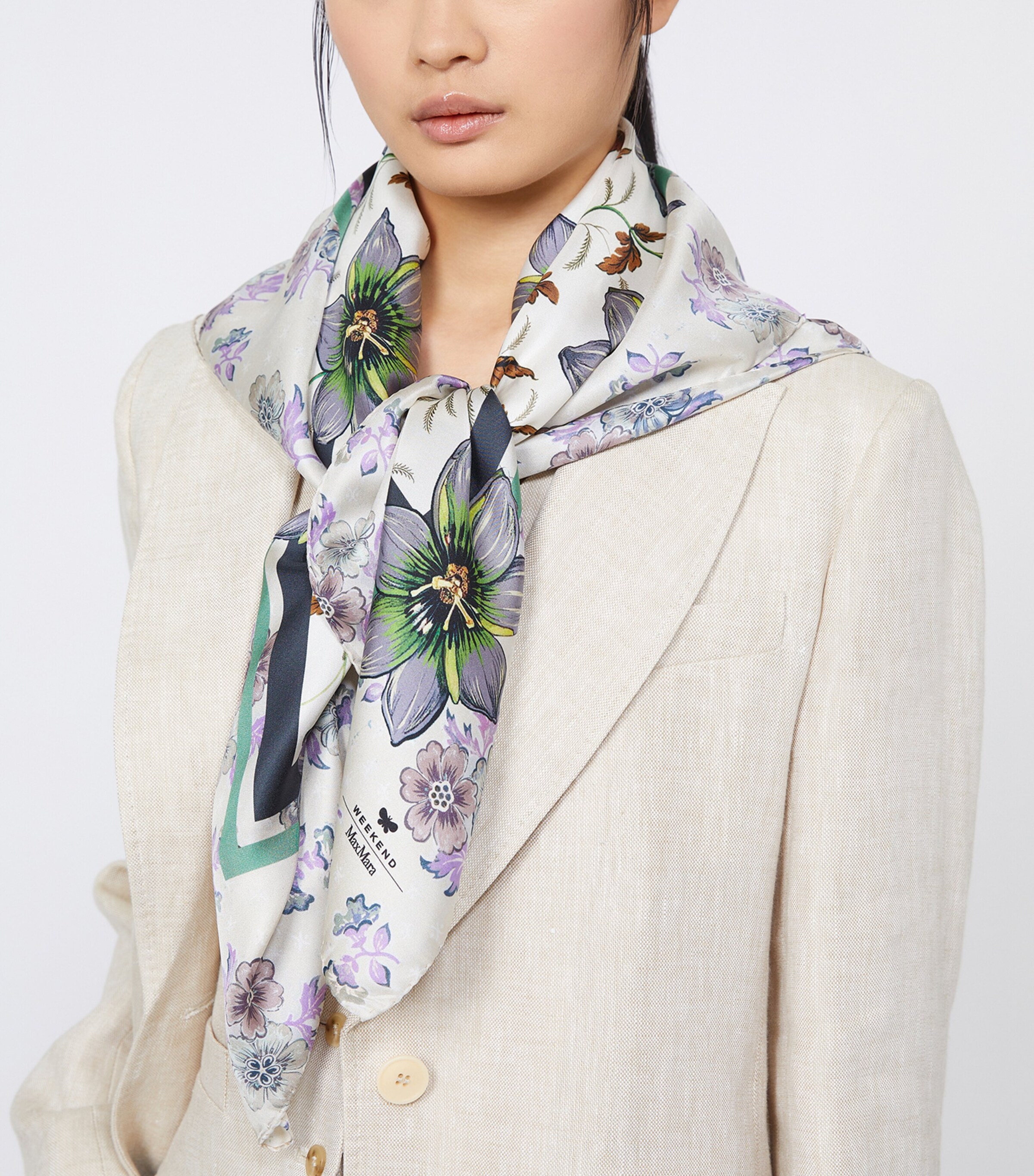Weekend Max Mara Silk Twill Floral Scarf Ivory Image 2