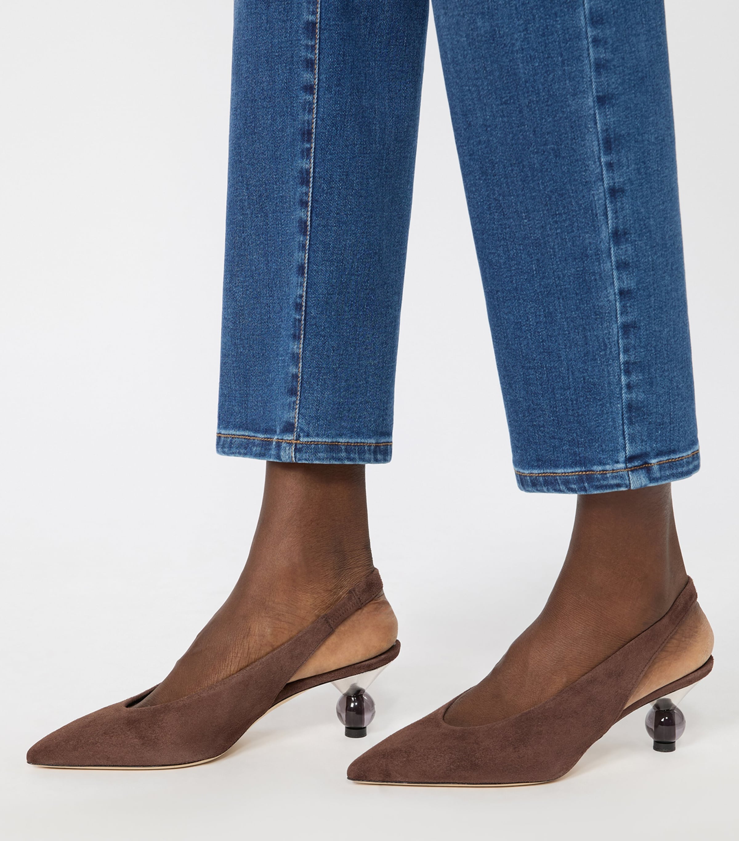 Weekend Max Mara Suede Bauble-Heel Slingback Pumps 55 Chocolate Image 2