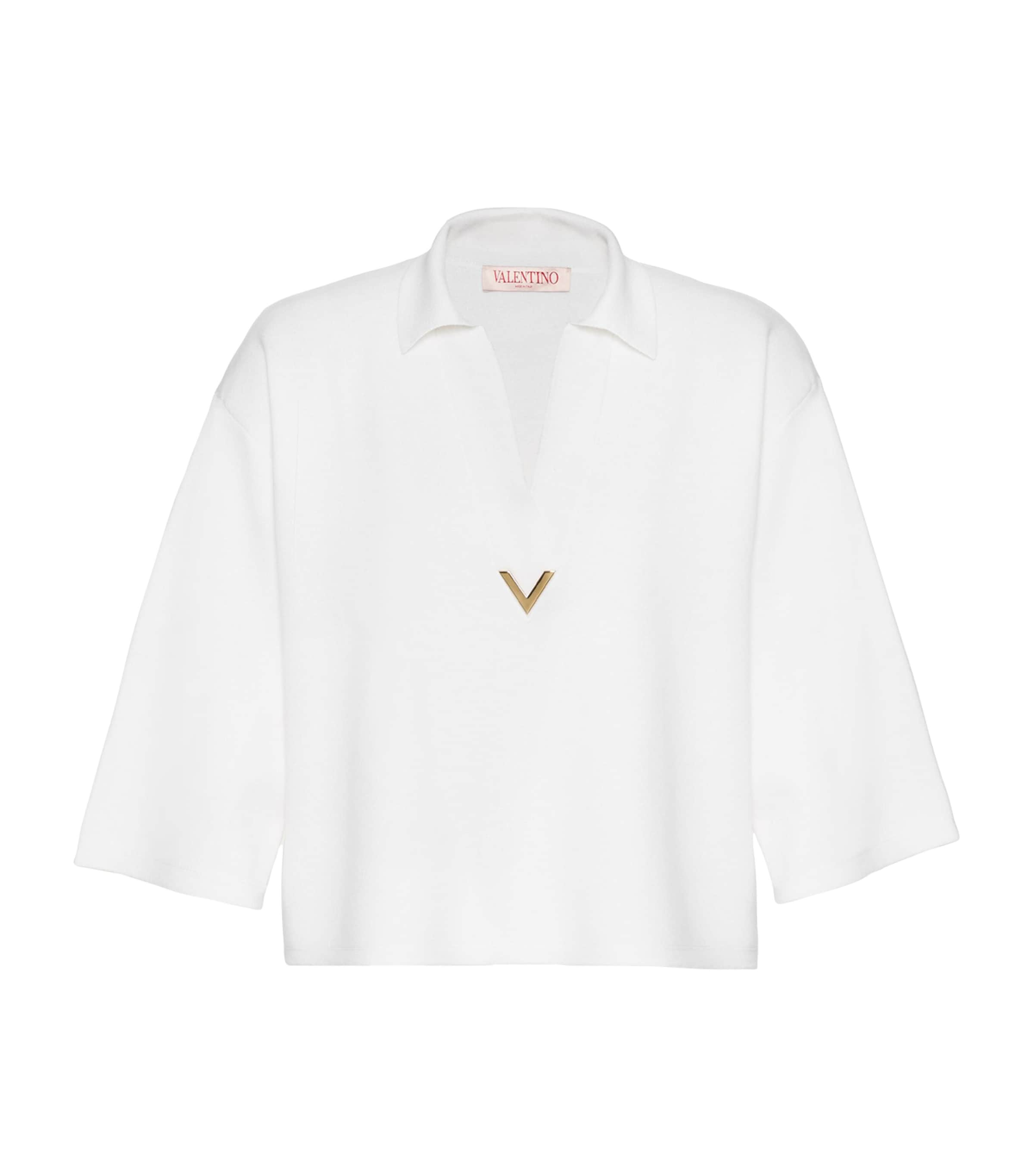 Valentino Virgin Wool V-detail Polo Shirt In Ivory