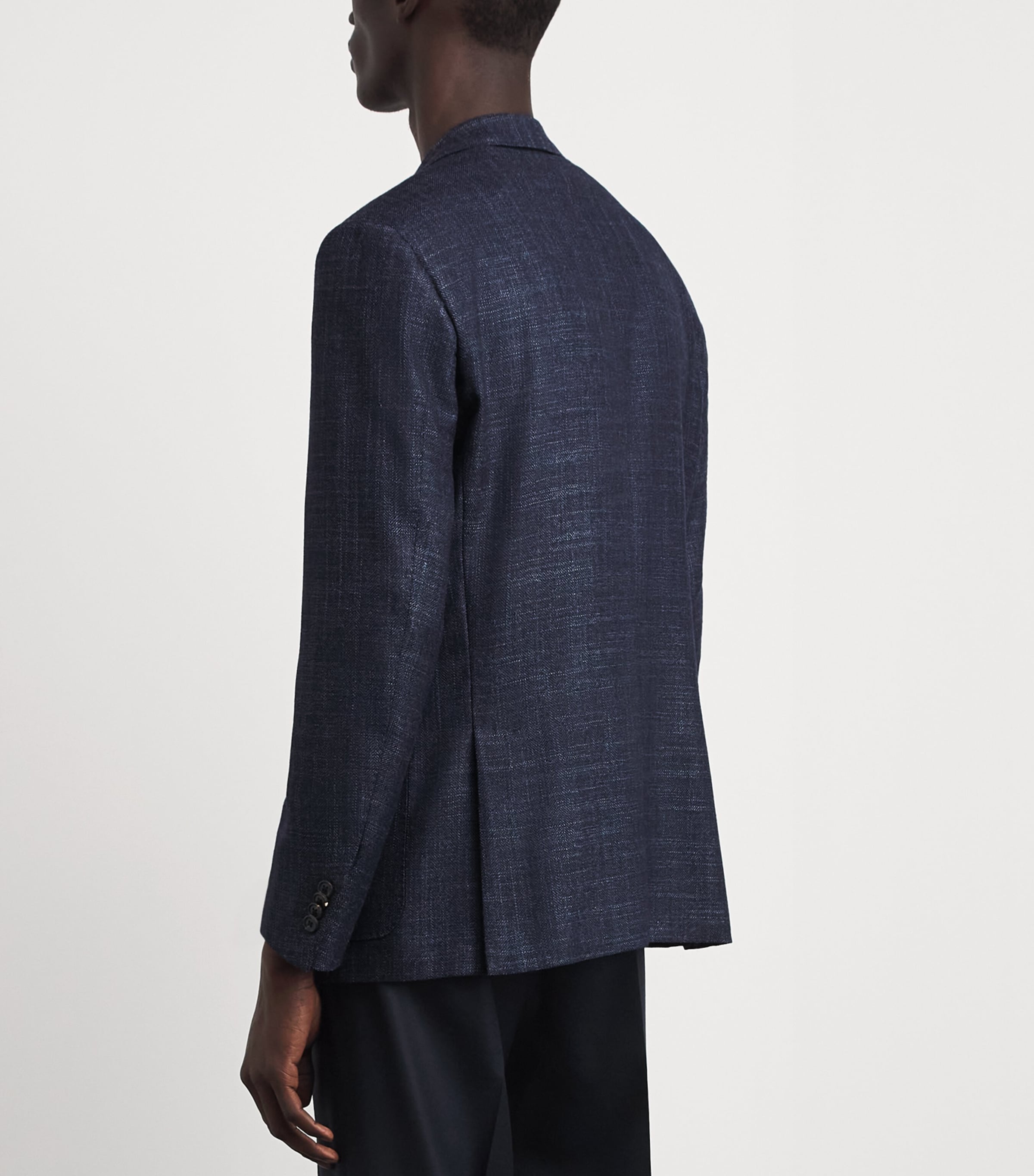 Corneliani Mens Virgin Wool-Silk Herringbone Blazer Navy Blue Image 5