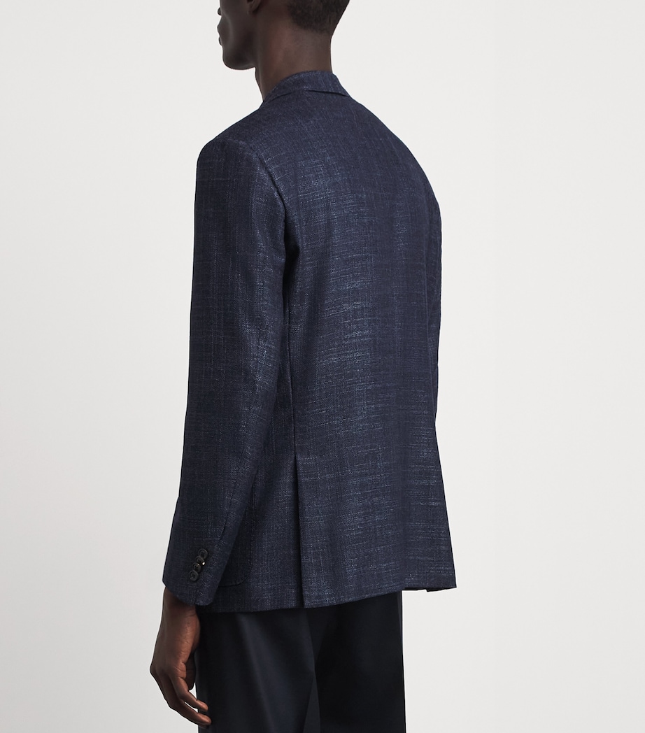 Corneliani Mens Virgin Wool-Silk Herringbone Blazer Navy Blue Image 5