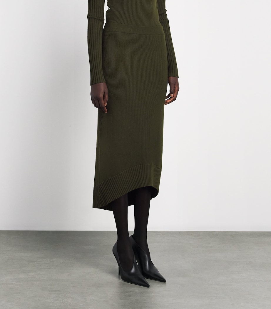 Victoria Beckham Womens Merino Wool-Blend Ribbed Midi Skirt Green Image 4