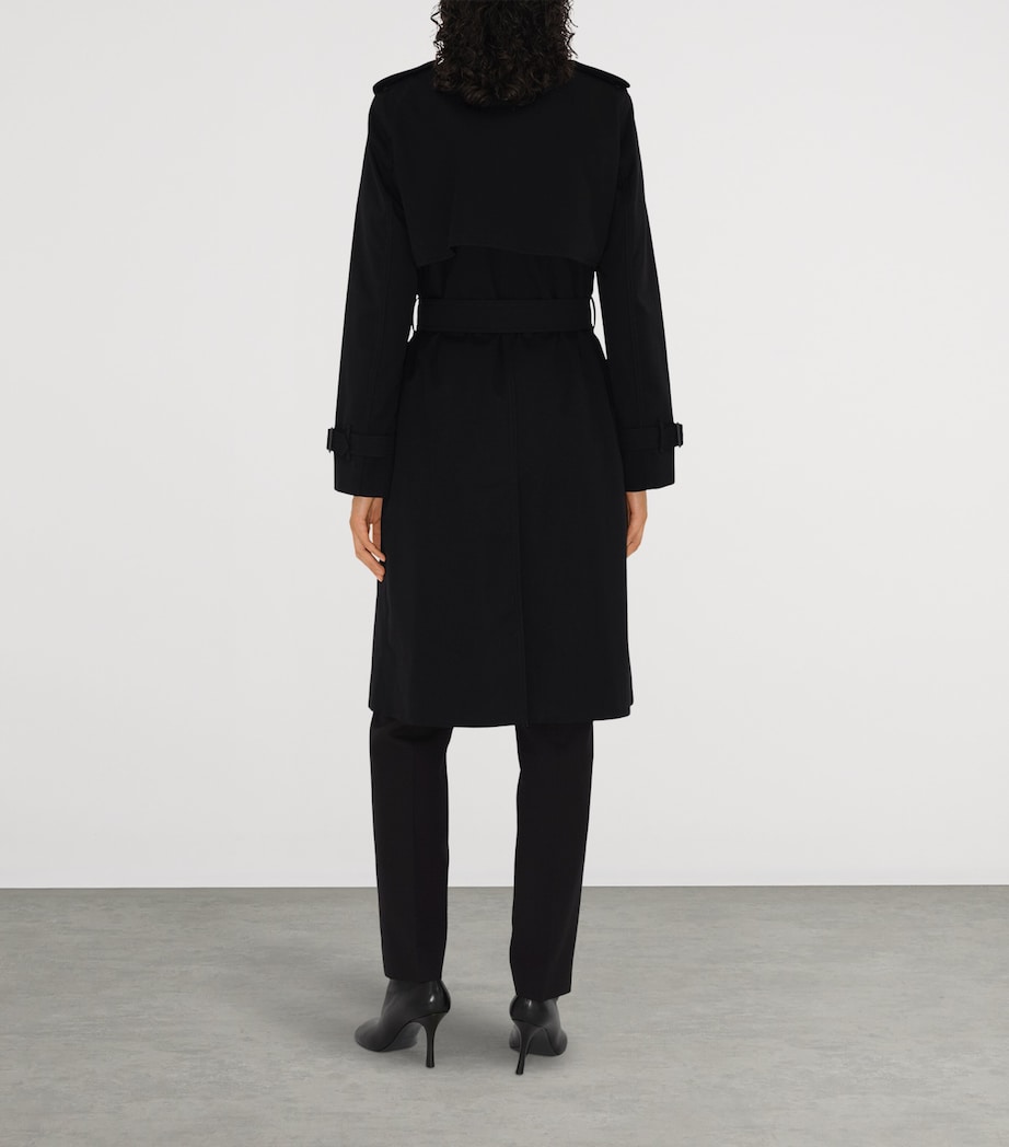 Long Check Gabardine Trench Coat BLACK Image 4