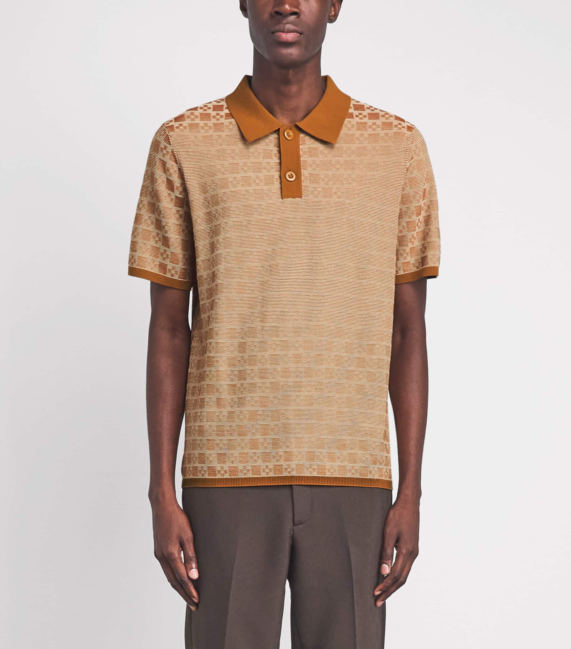 Sandro Paris Mens Jacquard Polo Shirt Camel Image 4