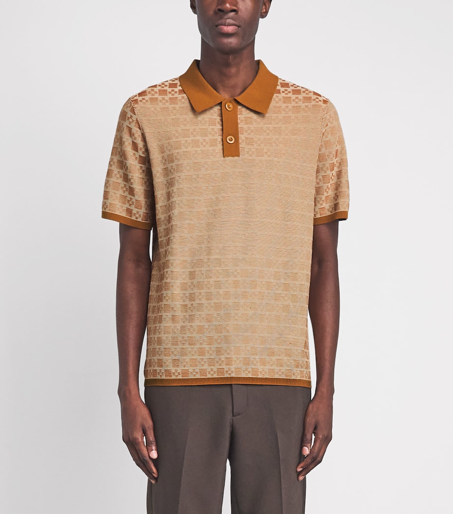Sandro Paris Mens Jacquard Polo Shirt Camel Image 4