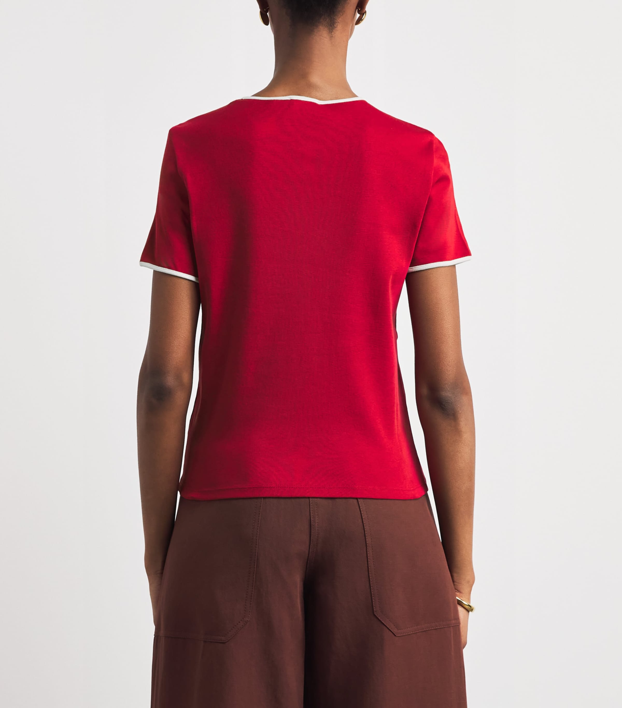 ME+EM Womens Organic Cotton Slim T-Shirt Deep Red/cream Image 5