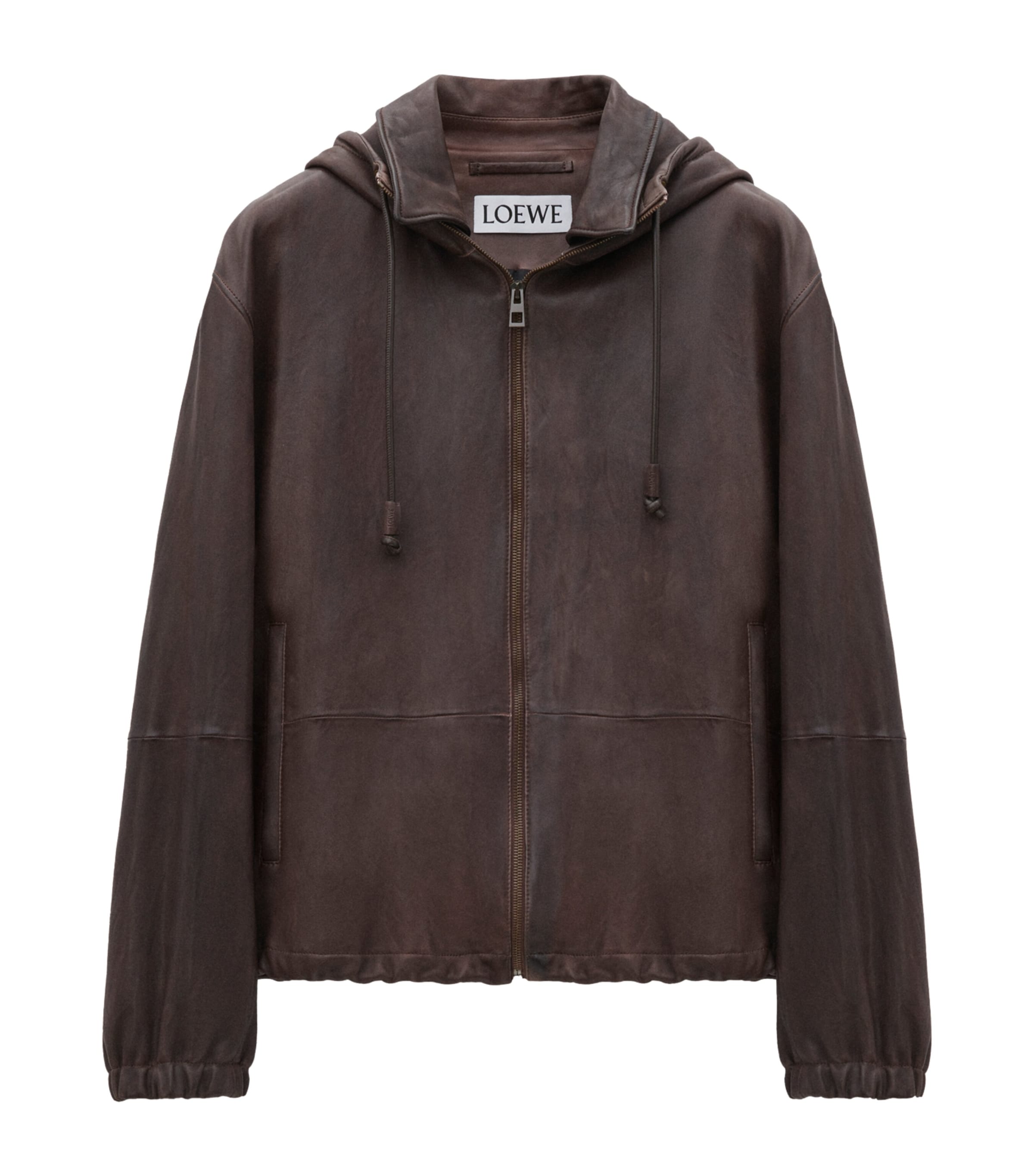 Leather Hooded Jacket DARK BROWN Image 1