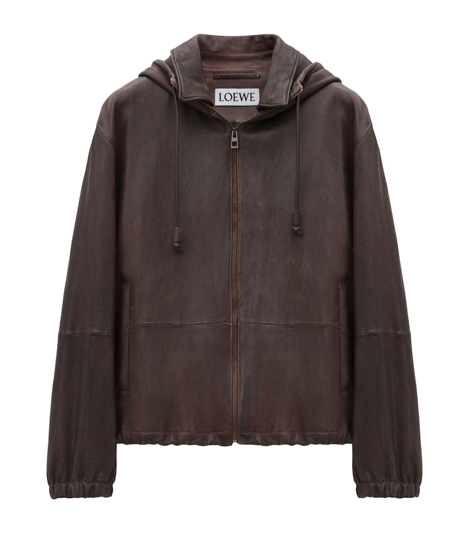 Leather Hooded Jacket DARK BROWN Image 1